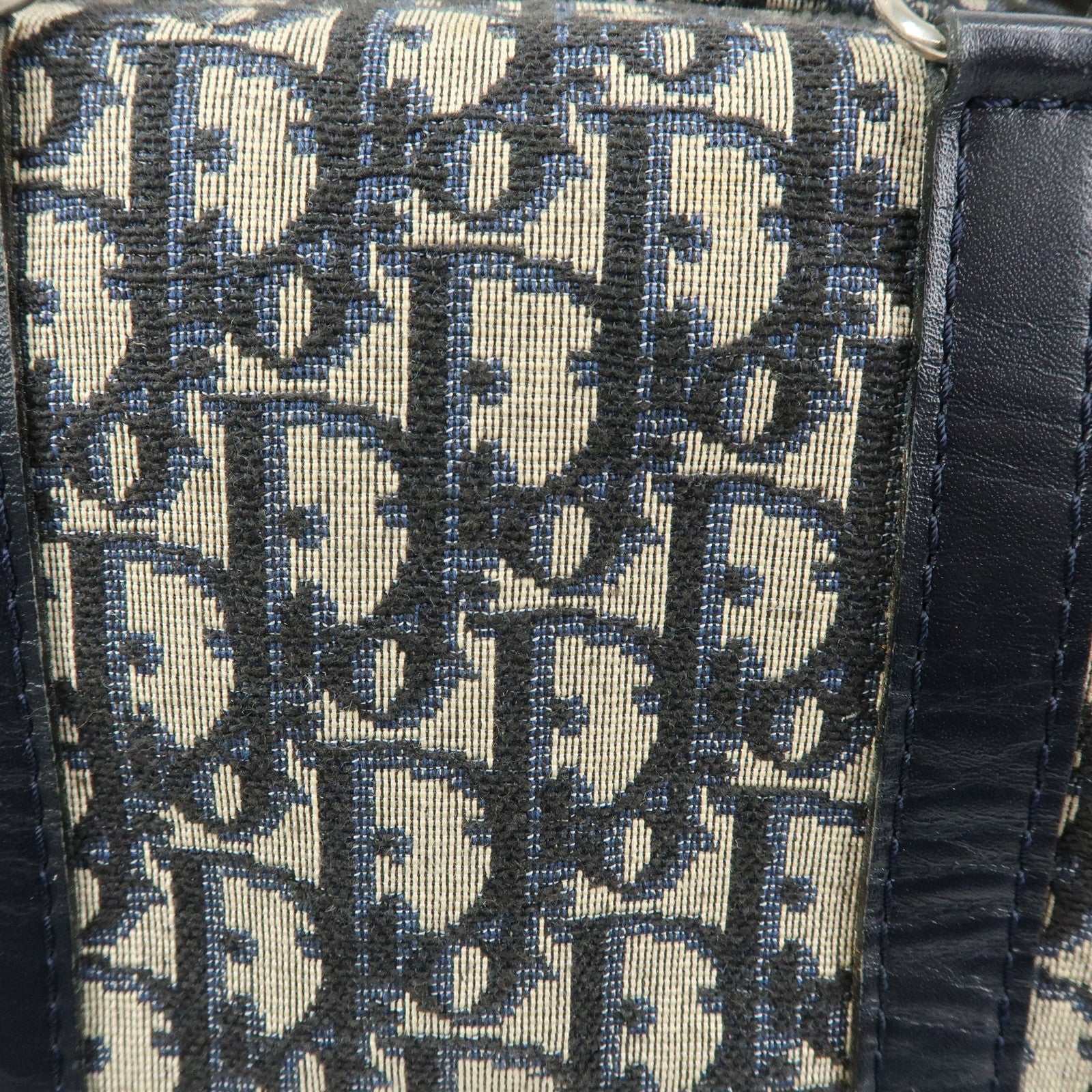 Christian Dior Trotter Jacquard Leather Boston Bag Hand Bag Navy
