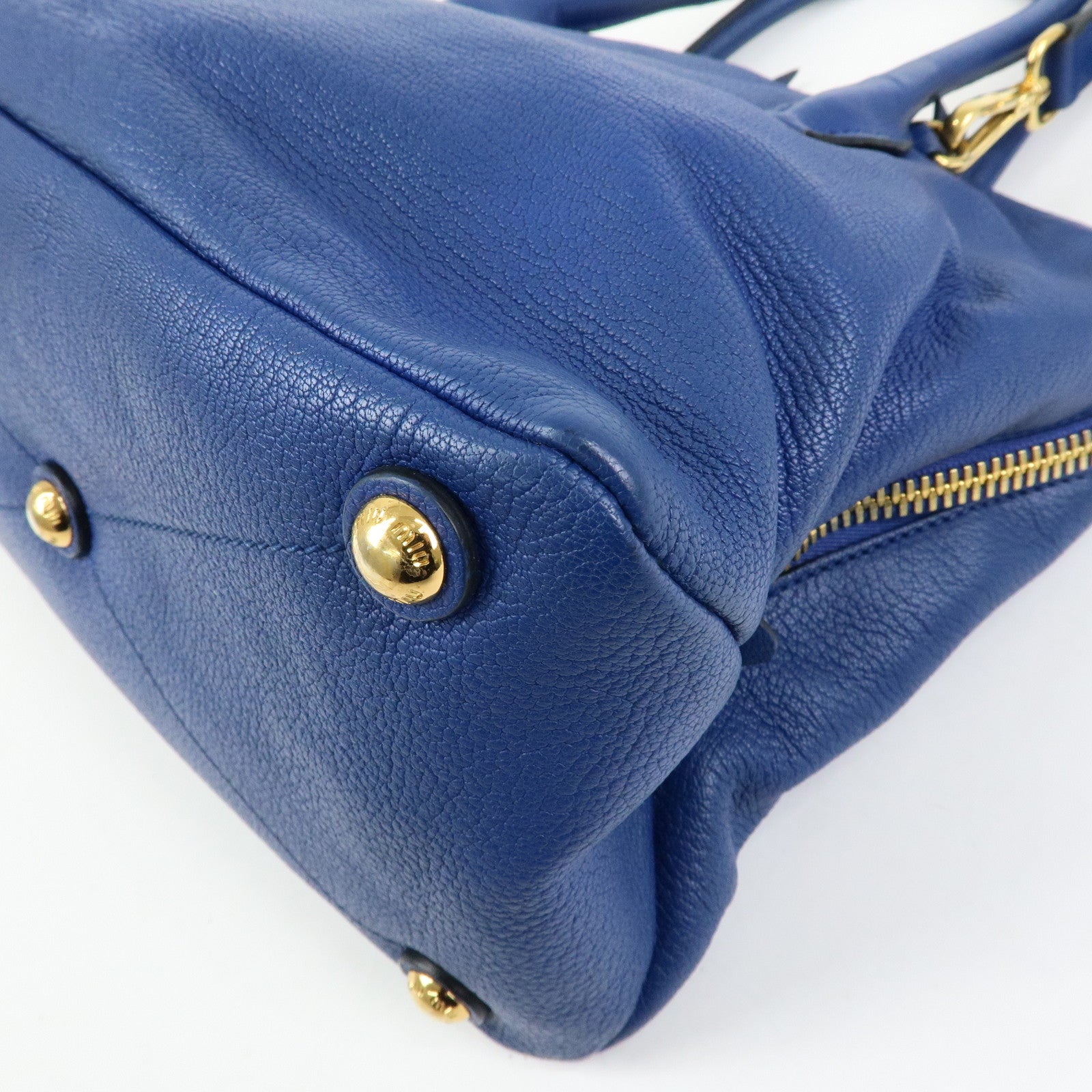 MIU MIU Madras Leather 2Way Bag Hand Bag Shoulder Bag Blue RL0097