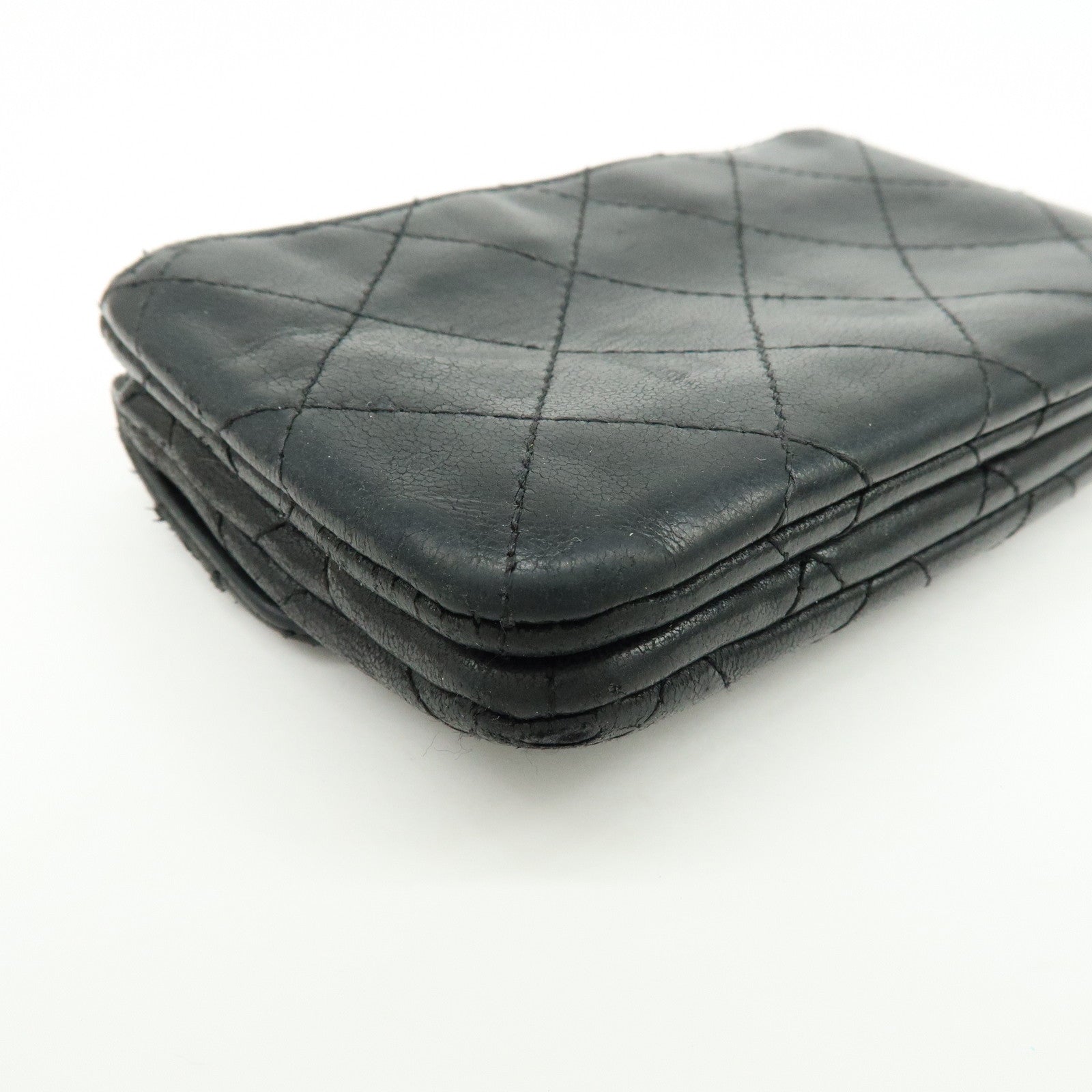 CHANEL Matelasse Lamb Skin Card Case Coin Case Black AP0214