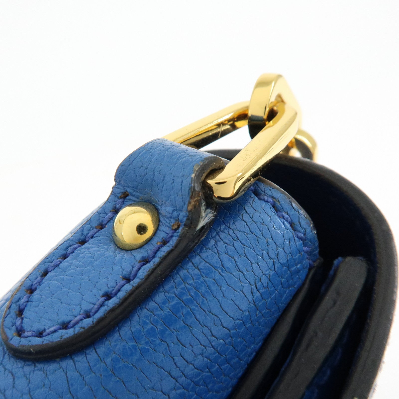MIU MIU Madras Leather Shoulder Bag Crossbody Bag Blue RT0544