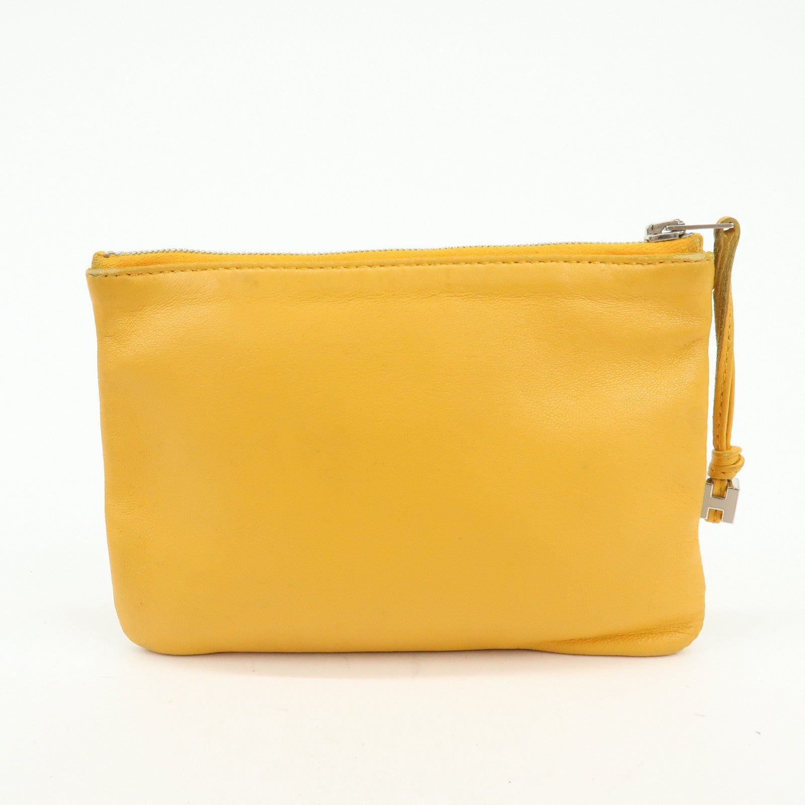 HERMES Leather Cosmetic Pouch Jewelry Pouch ☐P Stamped Yellow