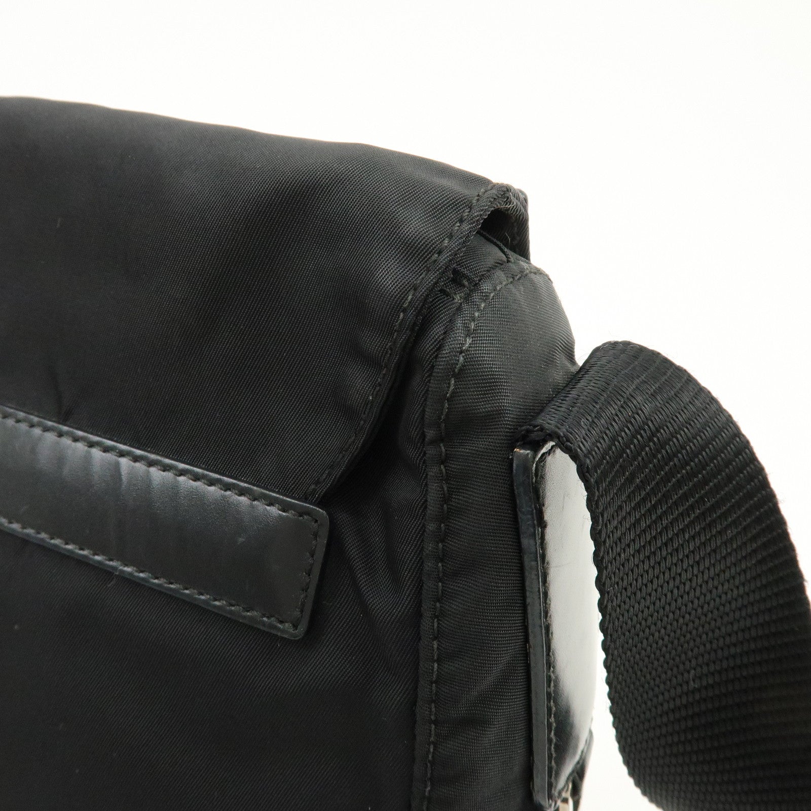 PRADA Triangle Logo Nylon Leather Shoulder Bag Crossbody Bag Black