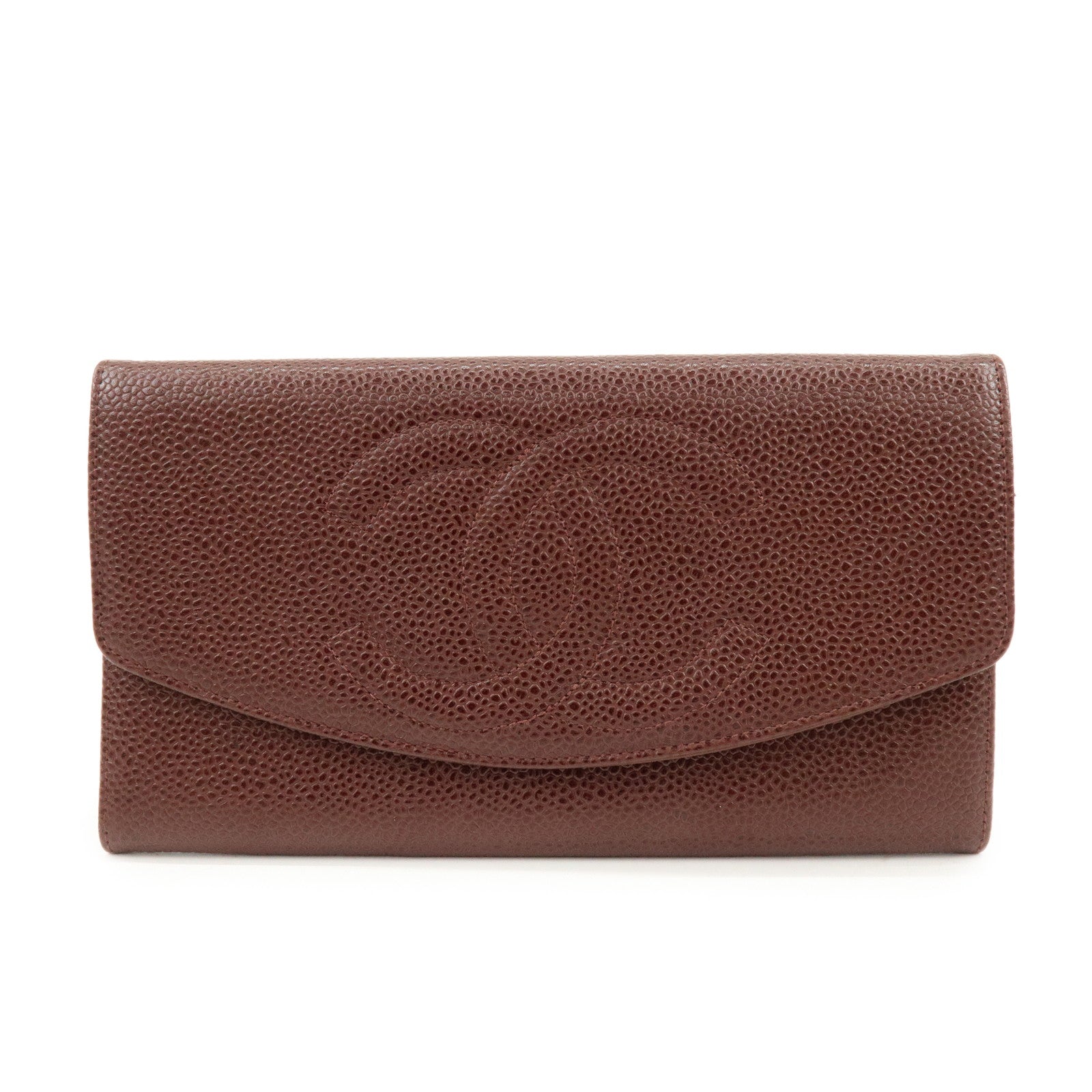 CHANEL COCO Mark Caviarskin Bi-fold Long Wallet Brown