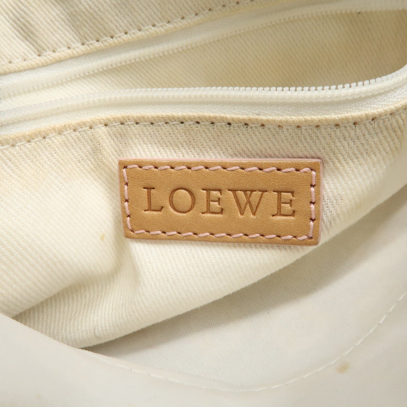 LOEWE Anagram Leather Canvas Shoulder bag Beige Silver HDW