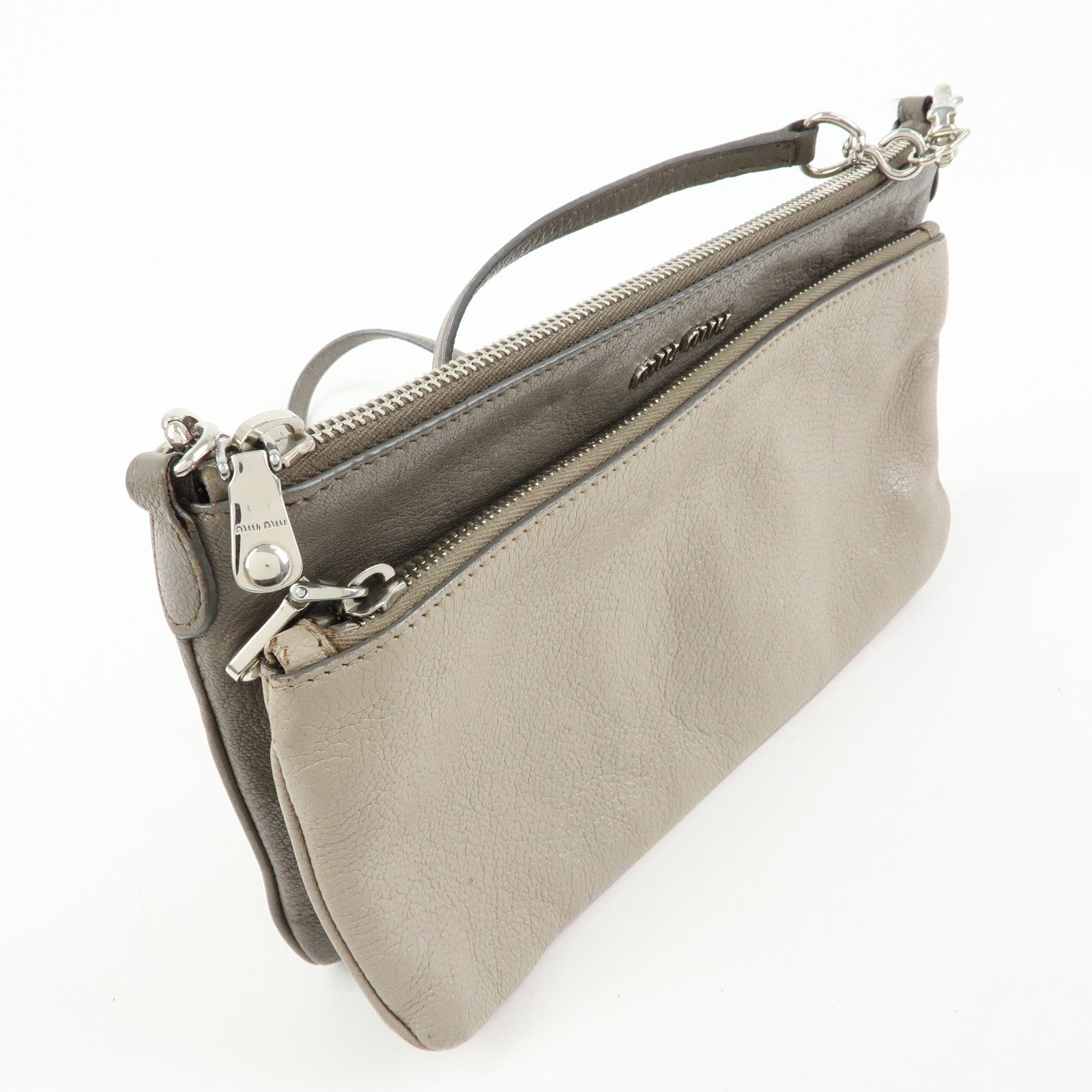 MIU MIU MADRAS Leather Shoulder Bag Crossbody Bag Gray RP0369