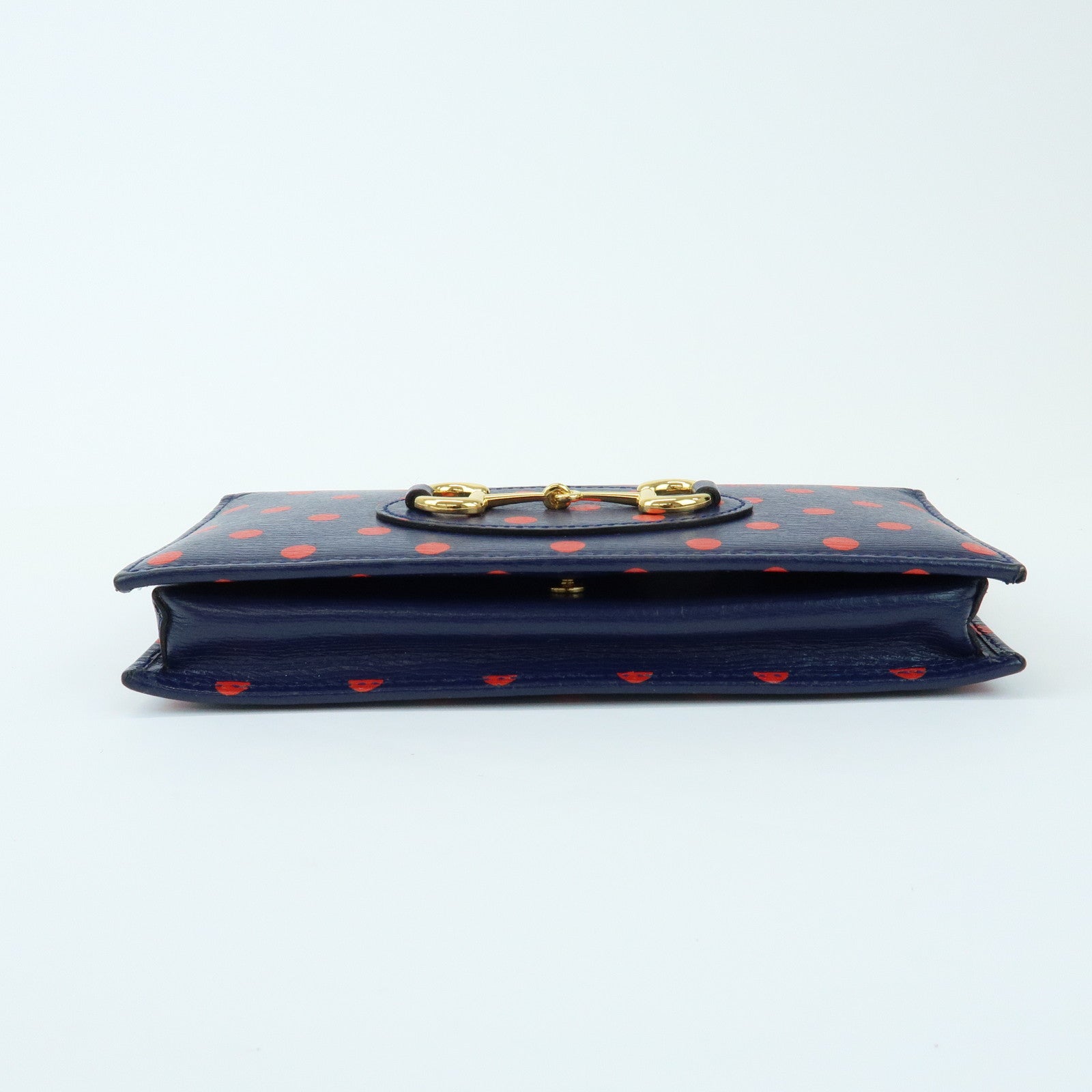 GUCCI Horsebit 1955 Calf Leather Chain Long Wallet Navy Red 621892