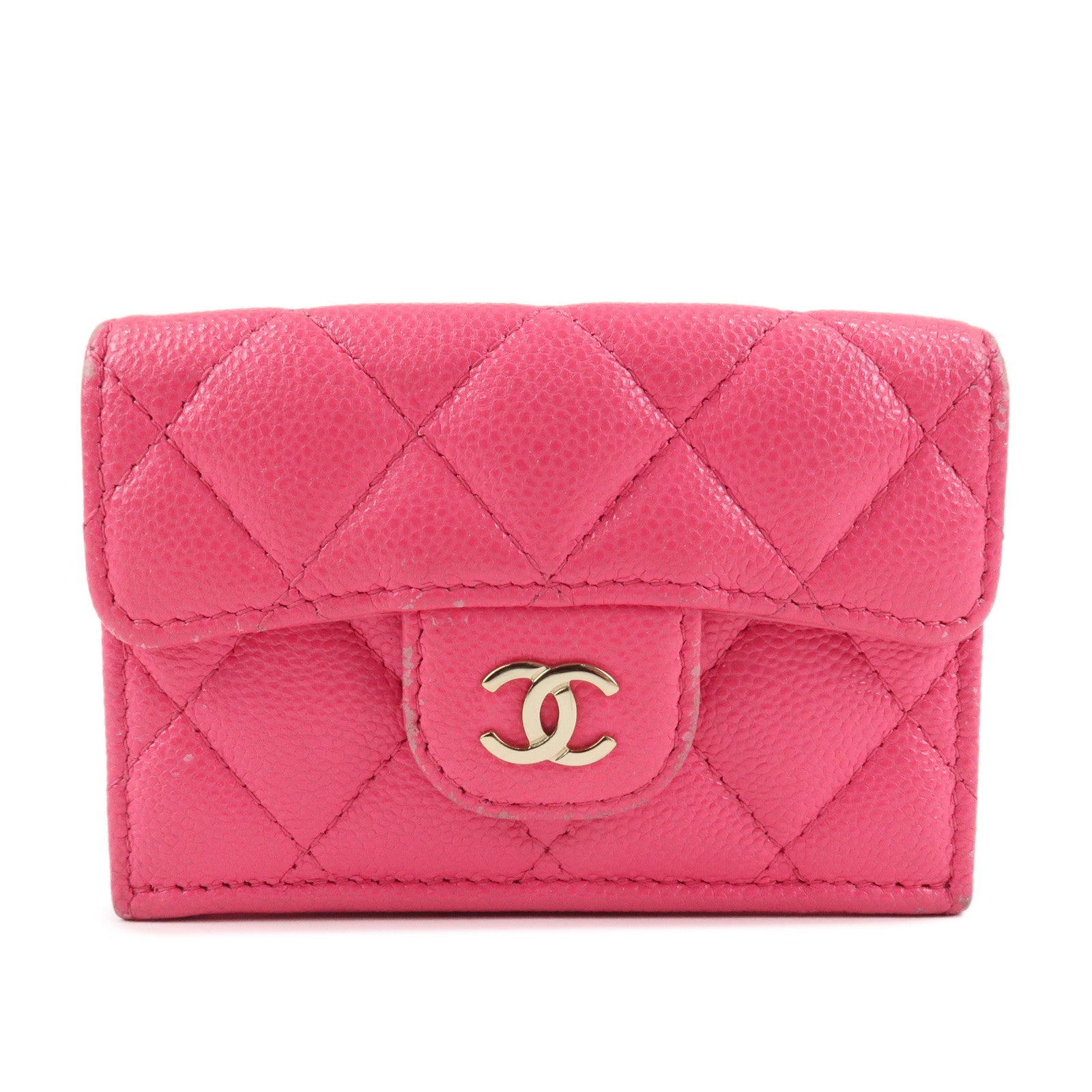 CHANEL Matelasse Caviarskin Classic Small Flap Wallet Pink AP0230 Used