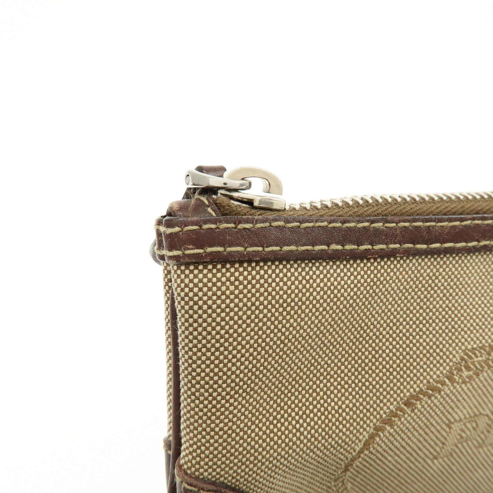 PRADA Logo Jacquard Leather Pouch Cosmetic Case Beige Brown