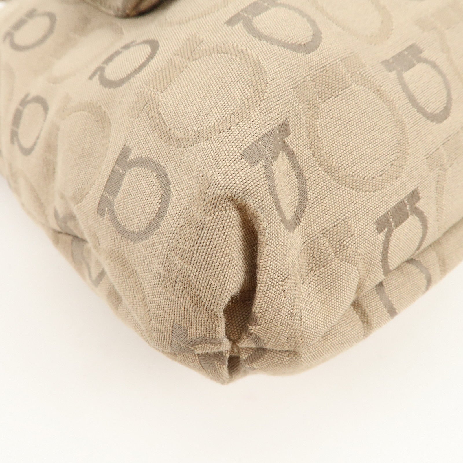 Ferragamo Gancini Canvas Leather Shoulder Bag Tote Bag Brown