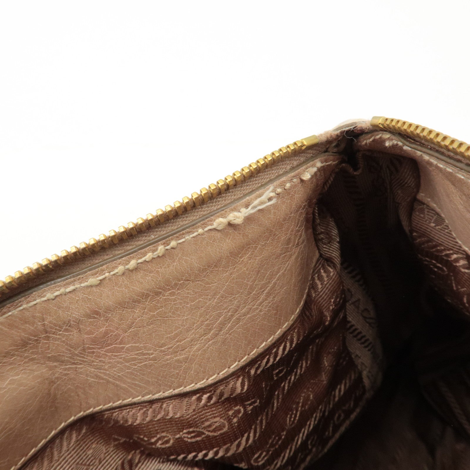 PRADA Triangle Logo Leather 2Way Bag Tote Bag Shoulder Bag Beige Used