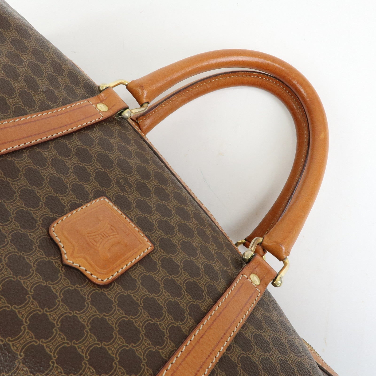 CELINE Macadam PVC Leather Boston Bag Hand Bag Brown