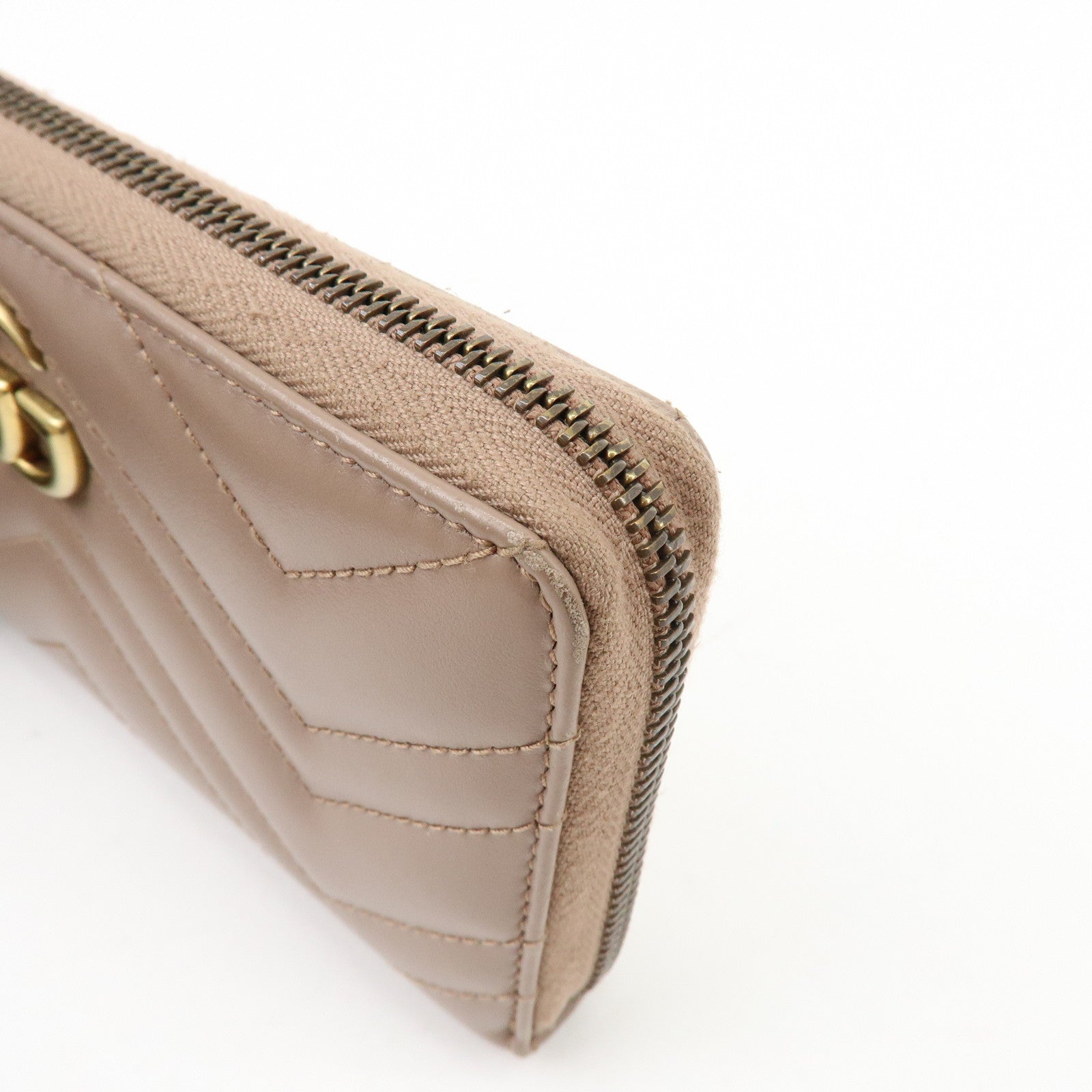 GUCCI GG Marmont Chevron Leather Long Wallet Beige 443123