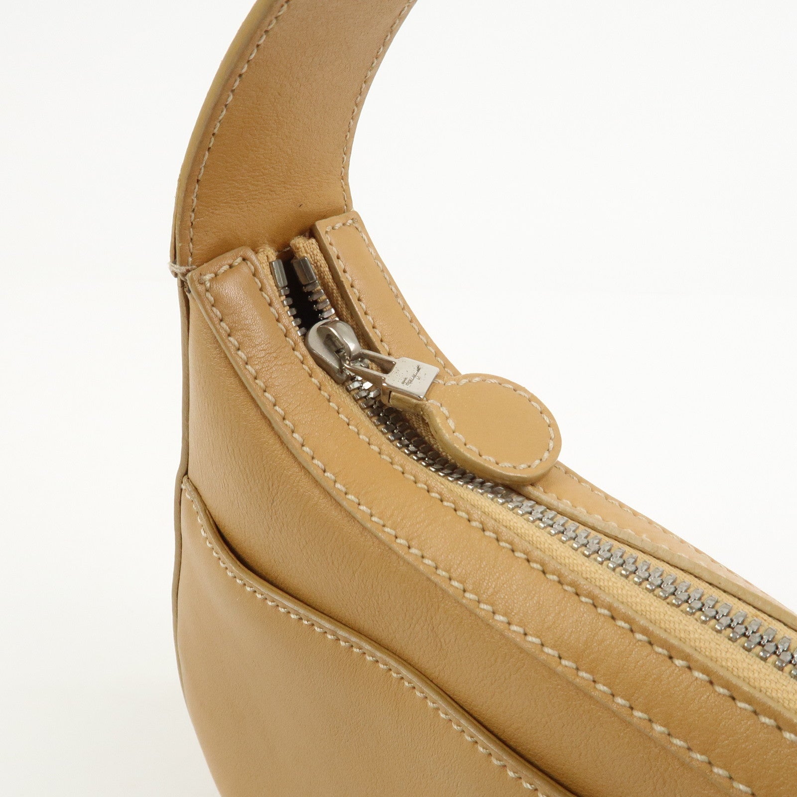 Ferragamo Gancini Leather Shoulder Bag Hand Bag Light Brown