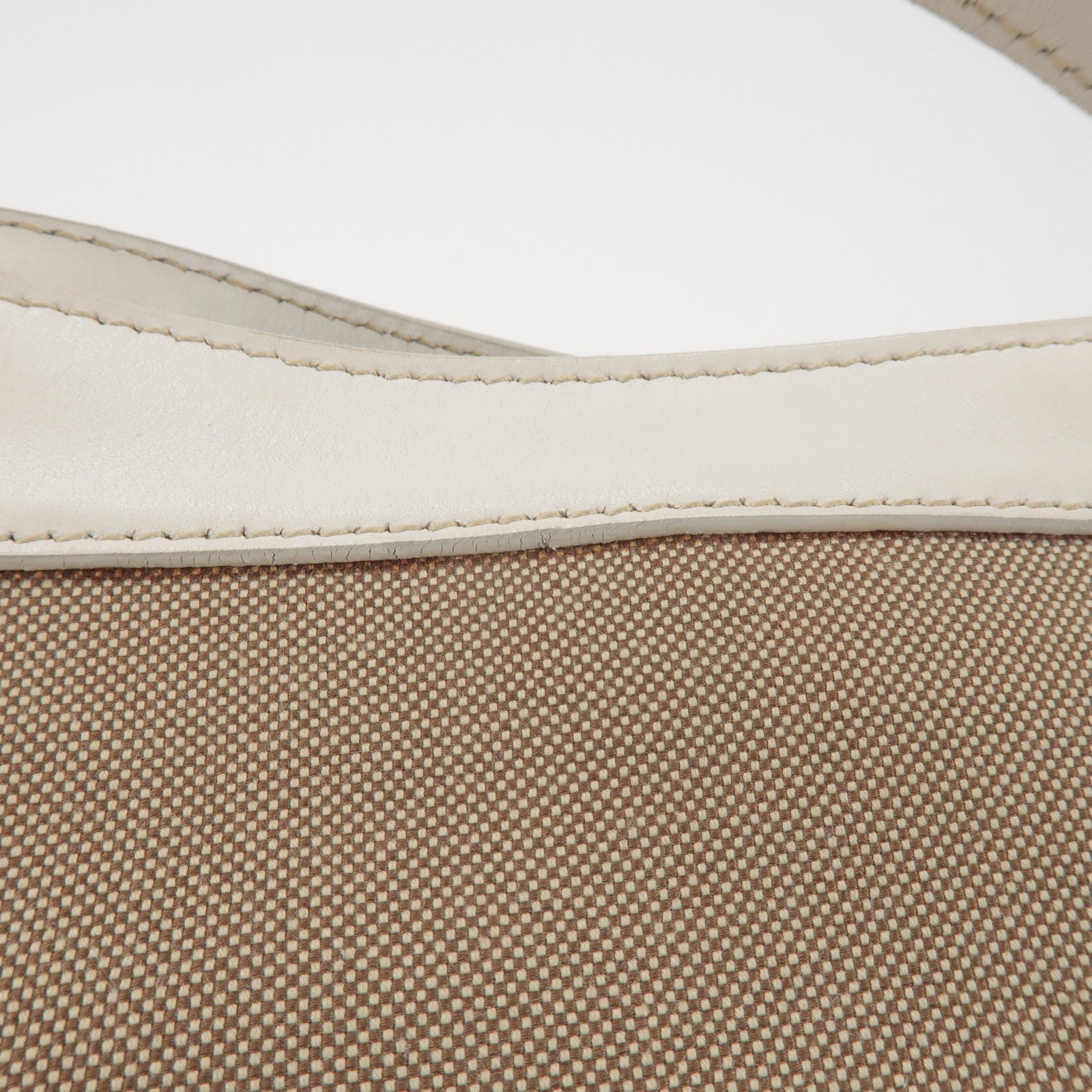 PRADA Jacquard Canvas Leather Shoulder Bag Hand Bag Beige Ivory