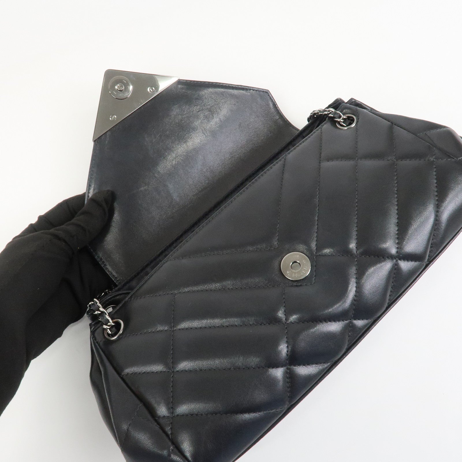 CHANEL COCO Mark Lamb Skin Chain Shoulder Bag Hand Bag Black