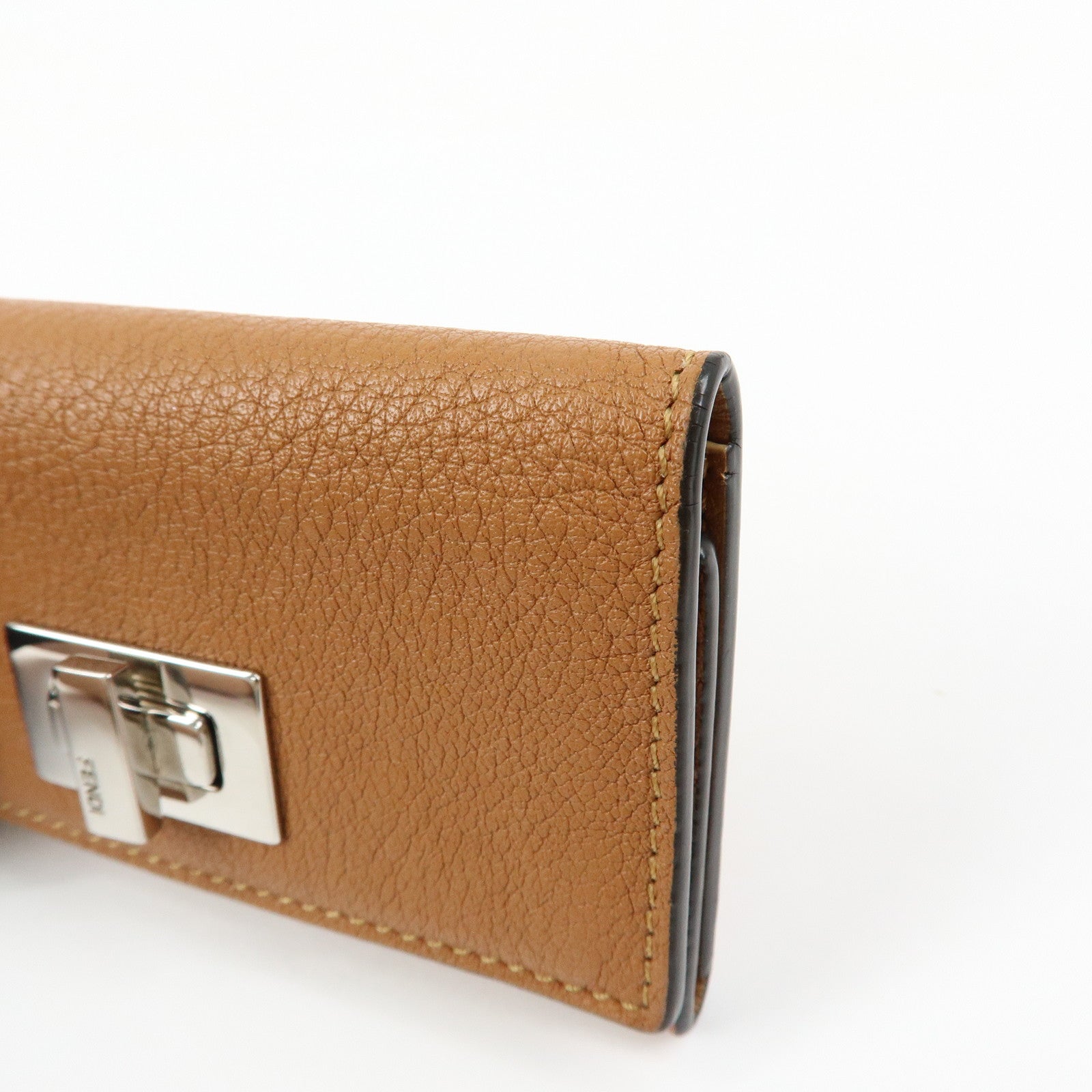 FENDI Peekaboo Leather Key Case Key Holder Brown 8AP159