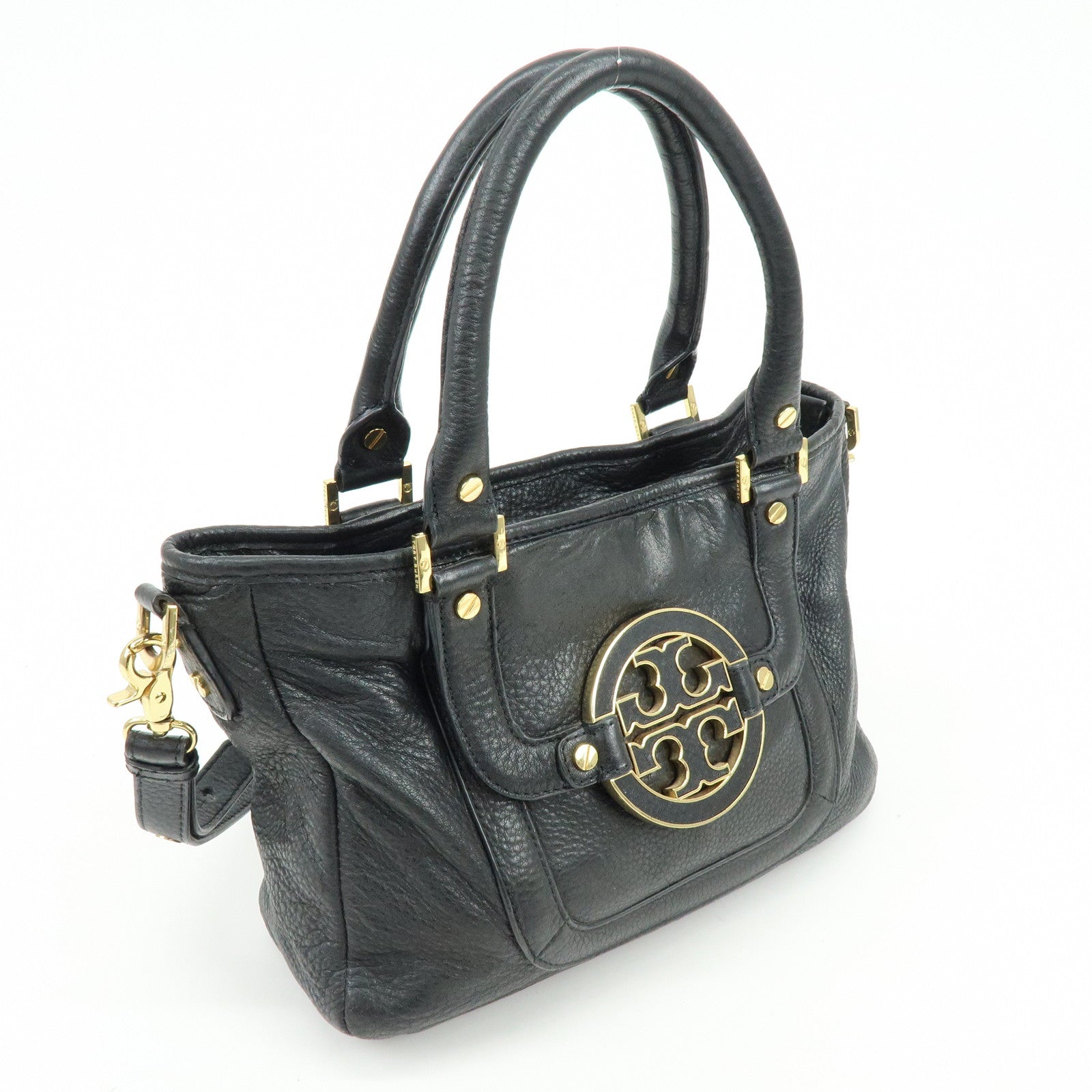 TORY BURCH Double T Leather 2Way Bag Hand Bag Shoulder Bag Black