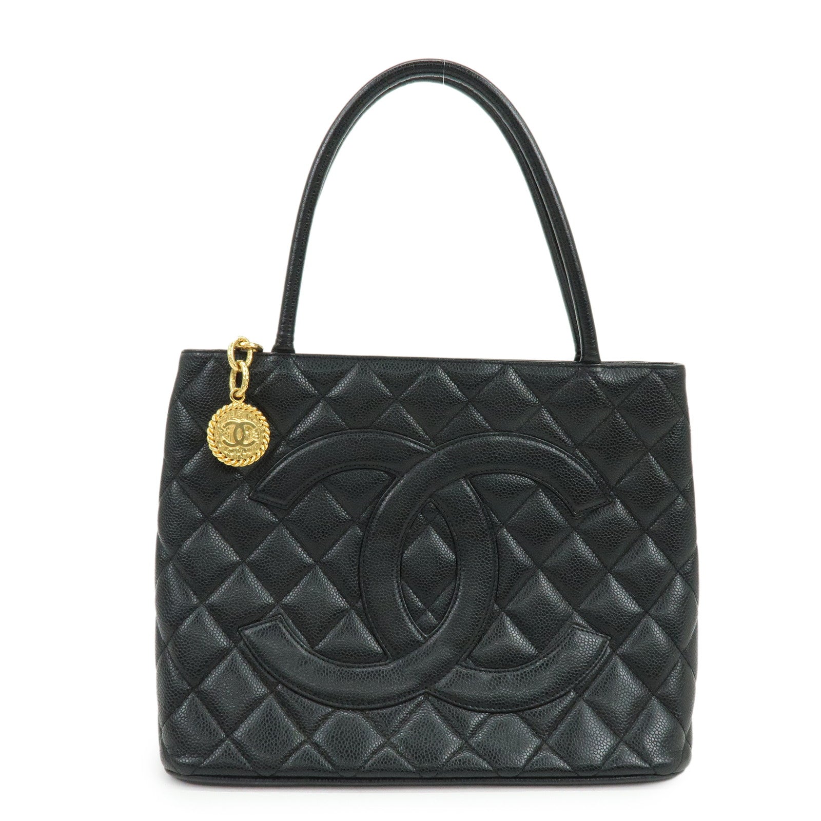 CHANEL Matelasse COCO Mark Medallion Caviarskin Tote Bag A01804