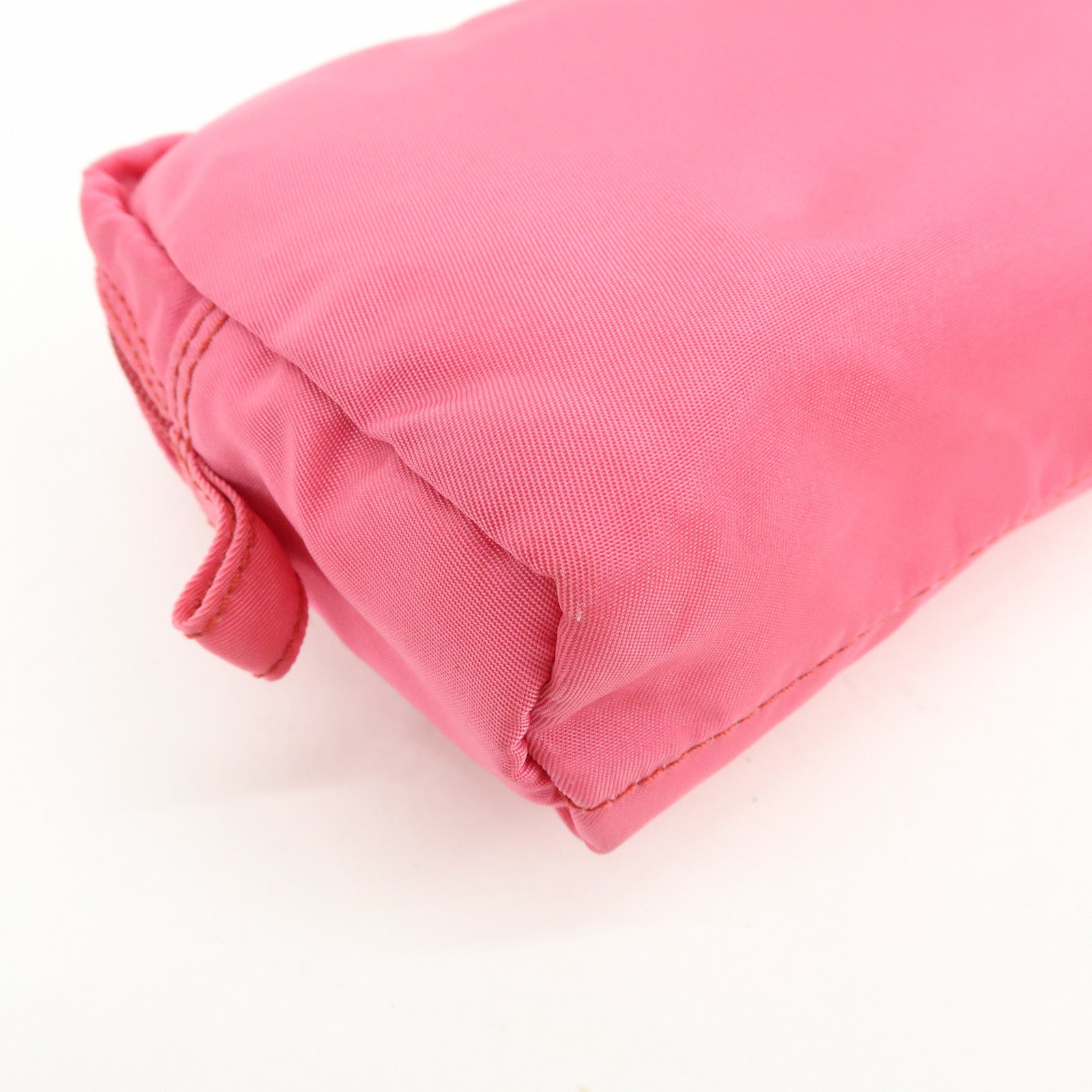 PRADA Triangle Logo Nylon Leather Cosmetic Pouch Pink 1NA021