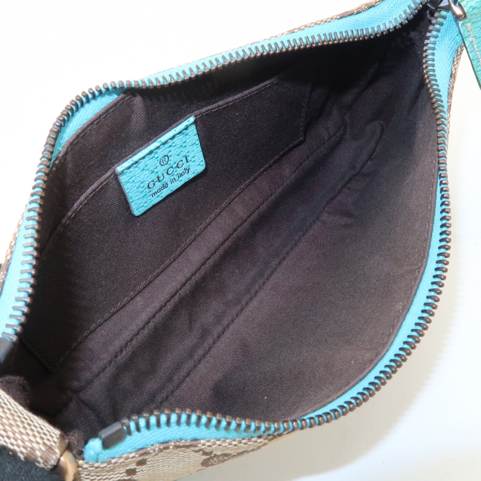 GUCCI GG Canvas Leather Chain Shoulder Bag Beige Turquoise Blue 120940 Used