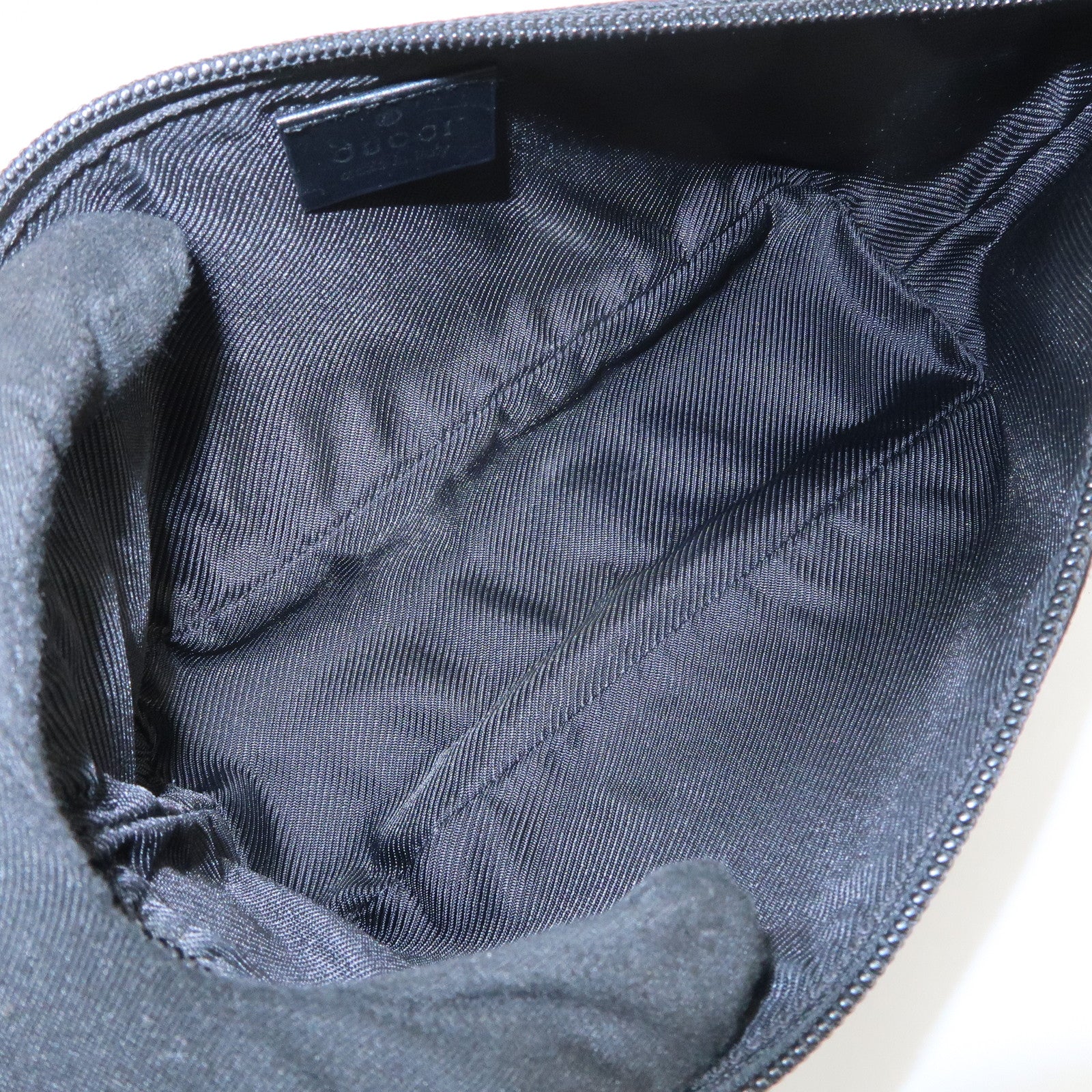 GUCCI Boat Bag GG Canvas Leather Hand Bag Pouch Black 07198