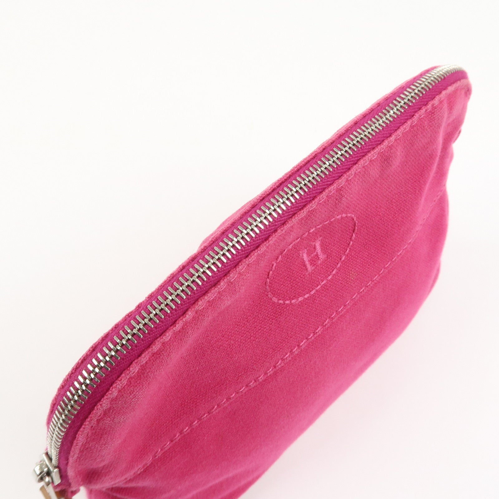 HERMES Canvas Leather Bolide Pouch PM Cosmetic Pouch Pink