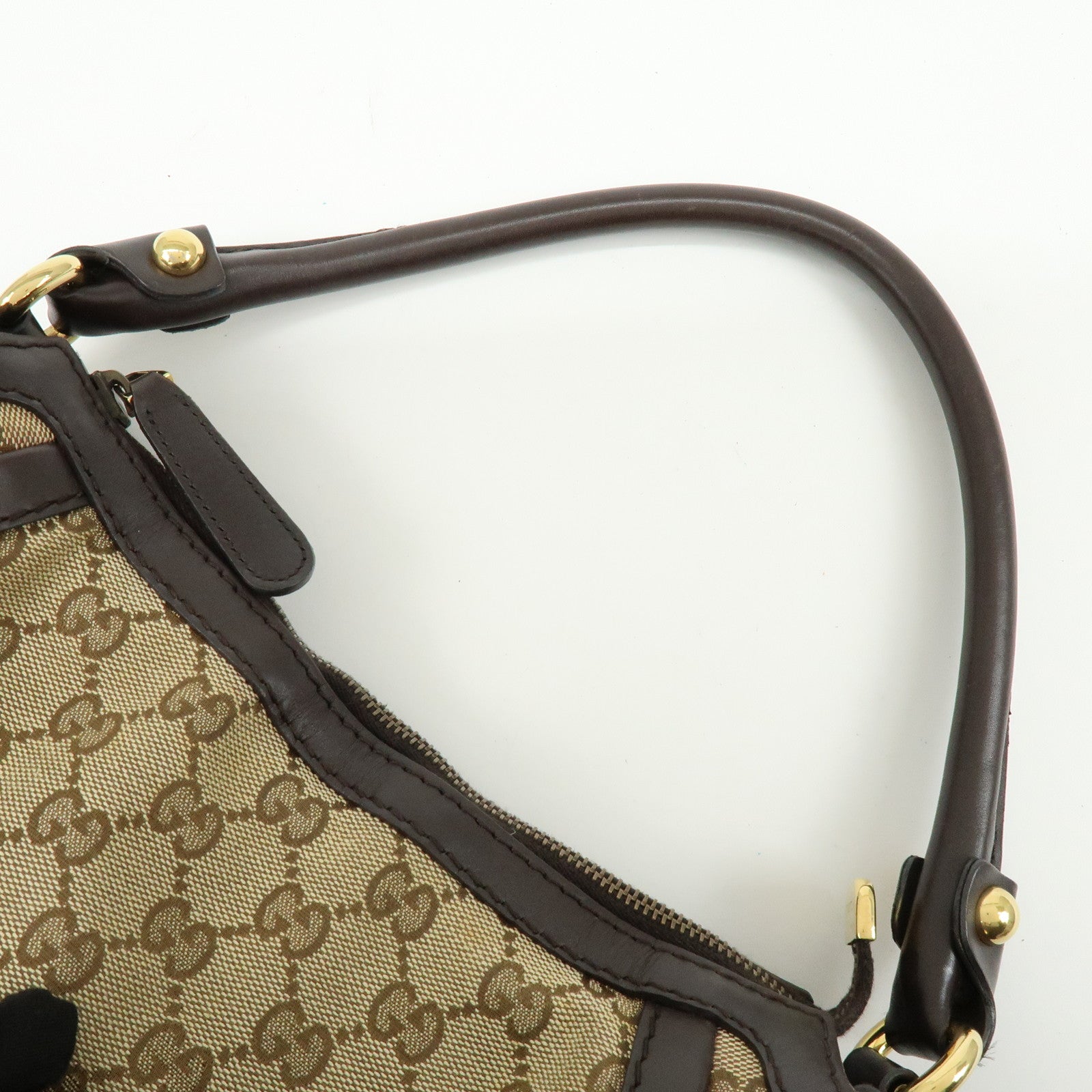 GUCCI Interlocking G Canvas Leather Shoulder Bag Beige 282298
