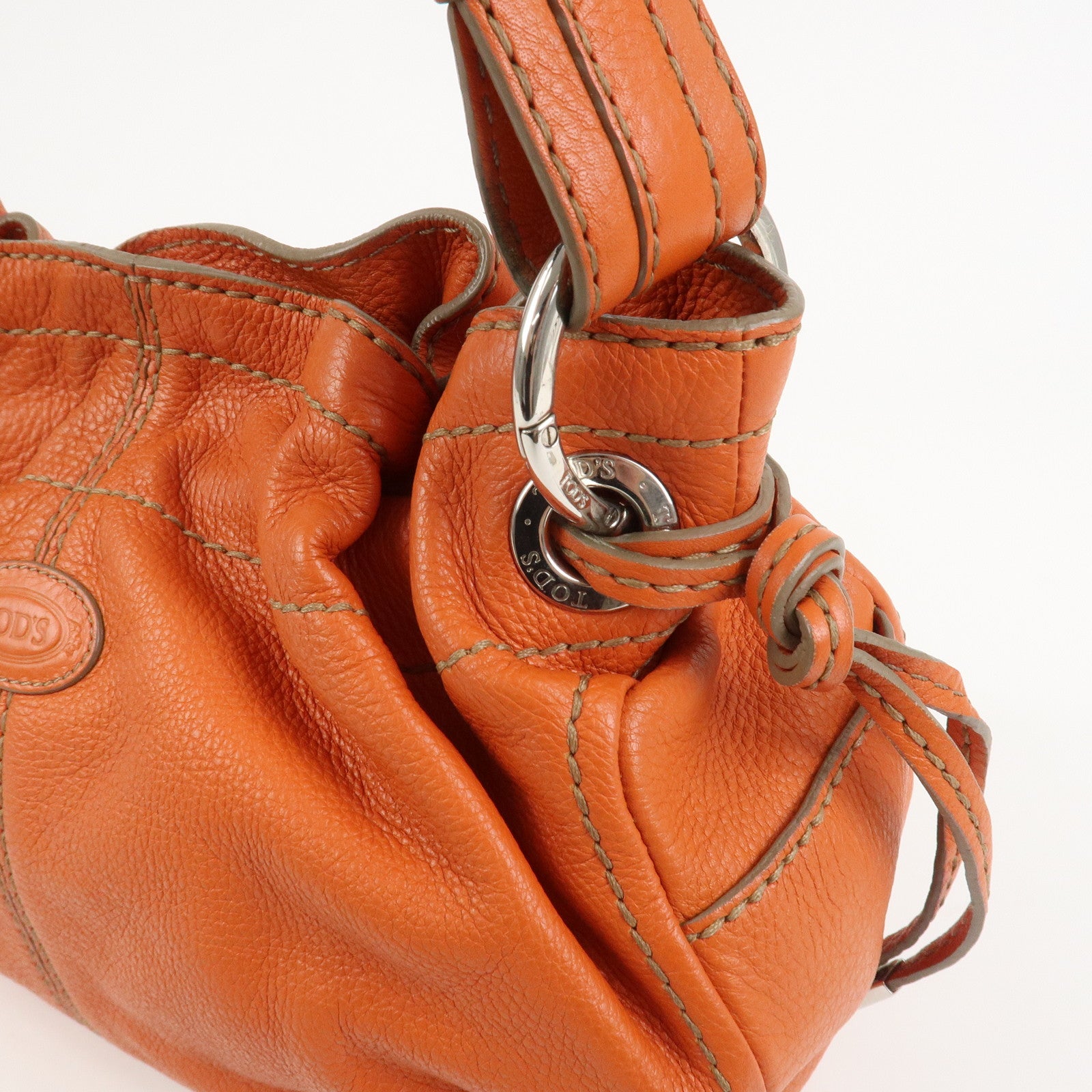 TOD’S Leather Shoulder Bag Hand Bag Orange