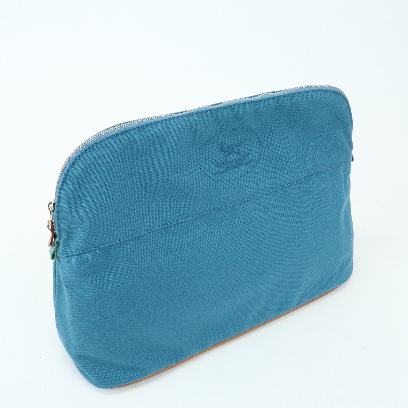 HERMES Cotton Canvas Bolide Cosmetic Pouch TGM Pouch Blue
