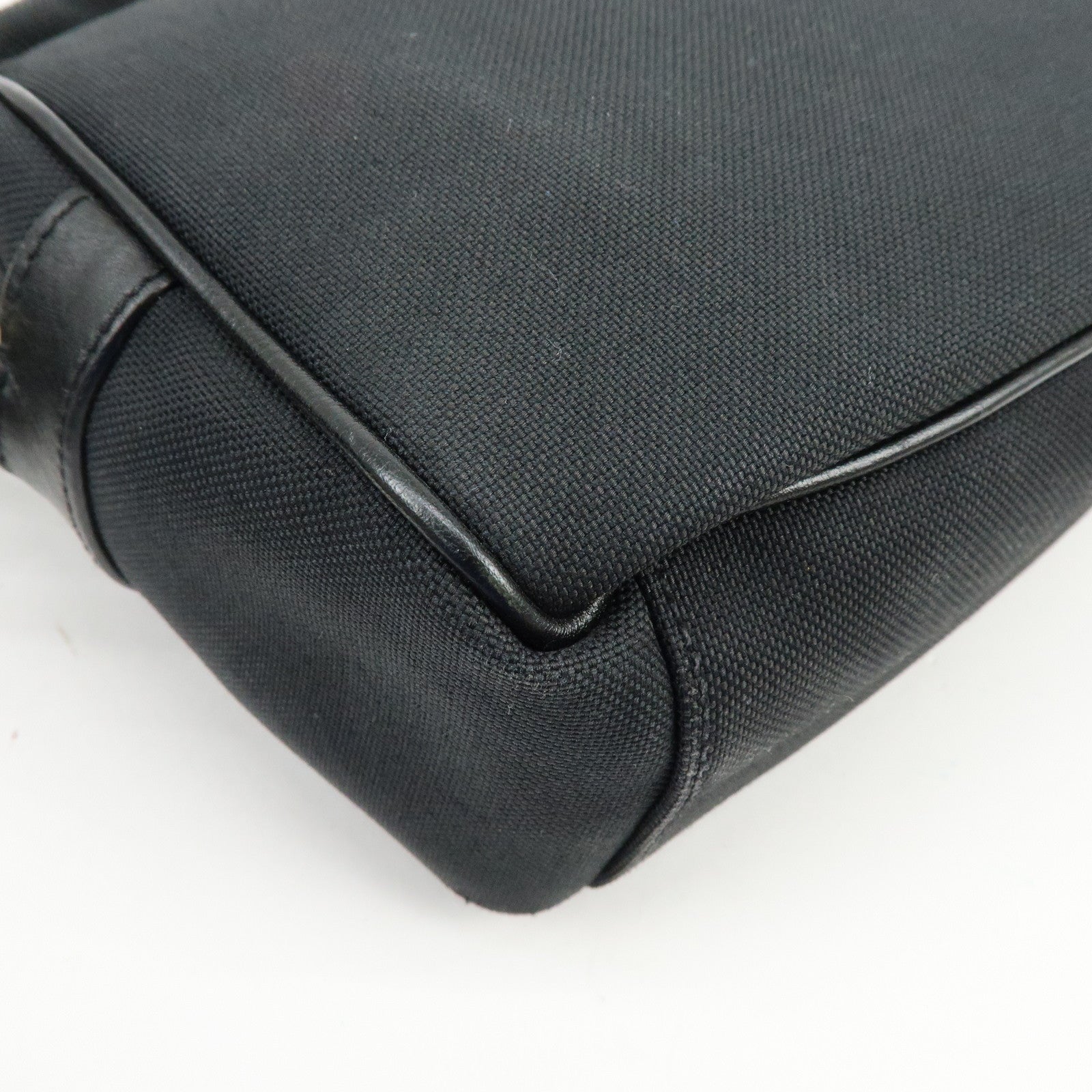 PRADA Triangle Logo Jacquard Leather Shoulder Bag Black 1BH089