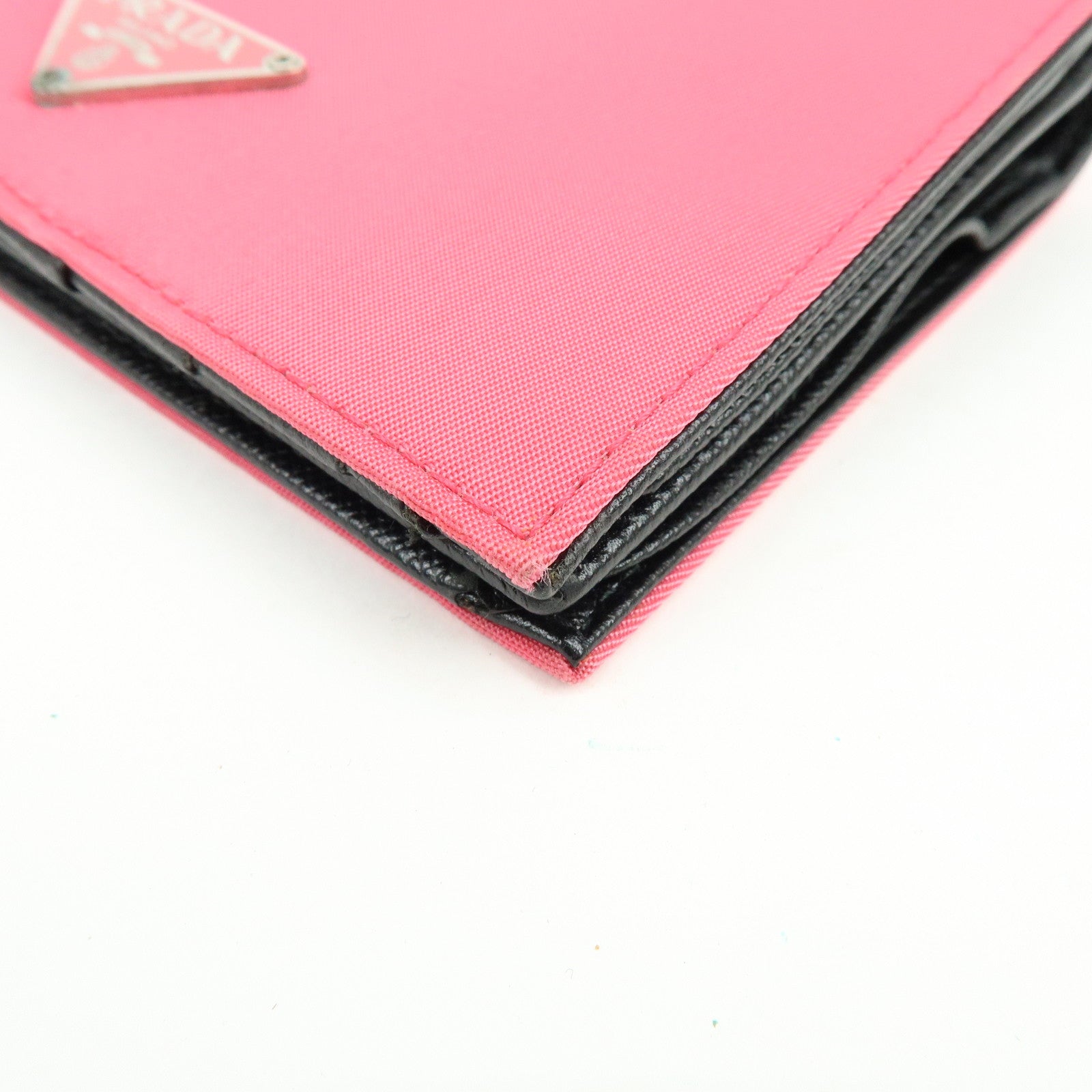 PRADA Triangle Logo Nylon Saffiano Leather Compact Wallet Pink M668