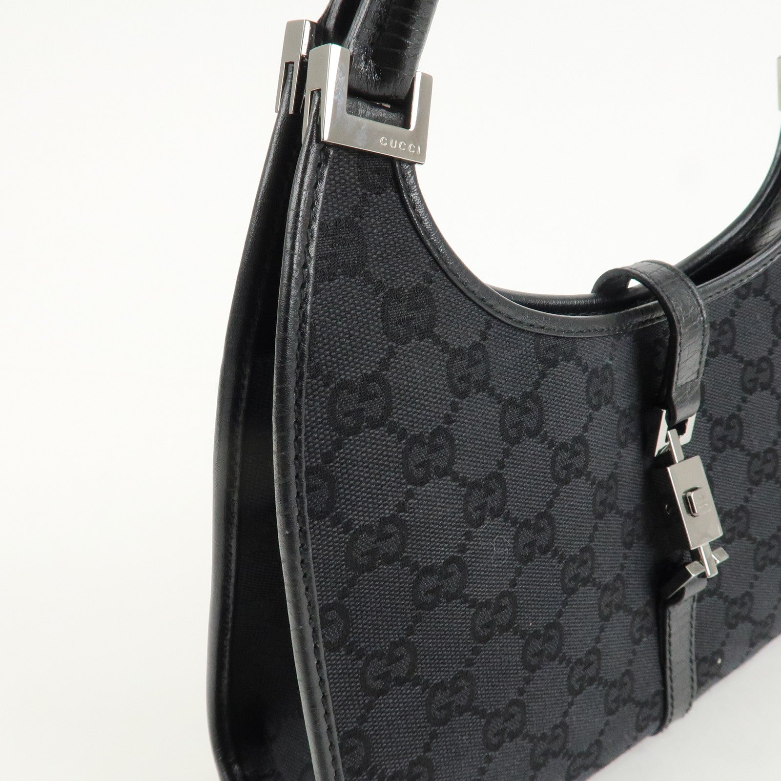 GUCCI Jackie GG Canvas Leather Shoulder Bag Hand Bag Black 01721 Used