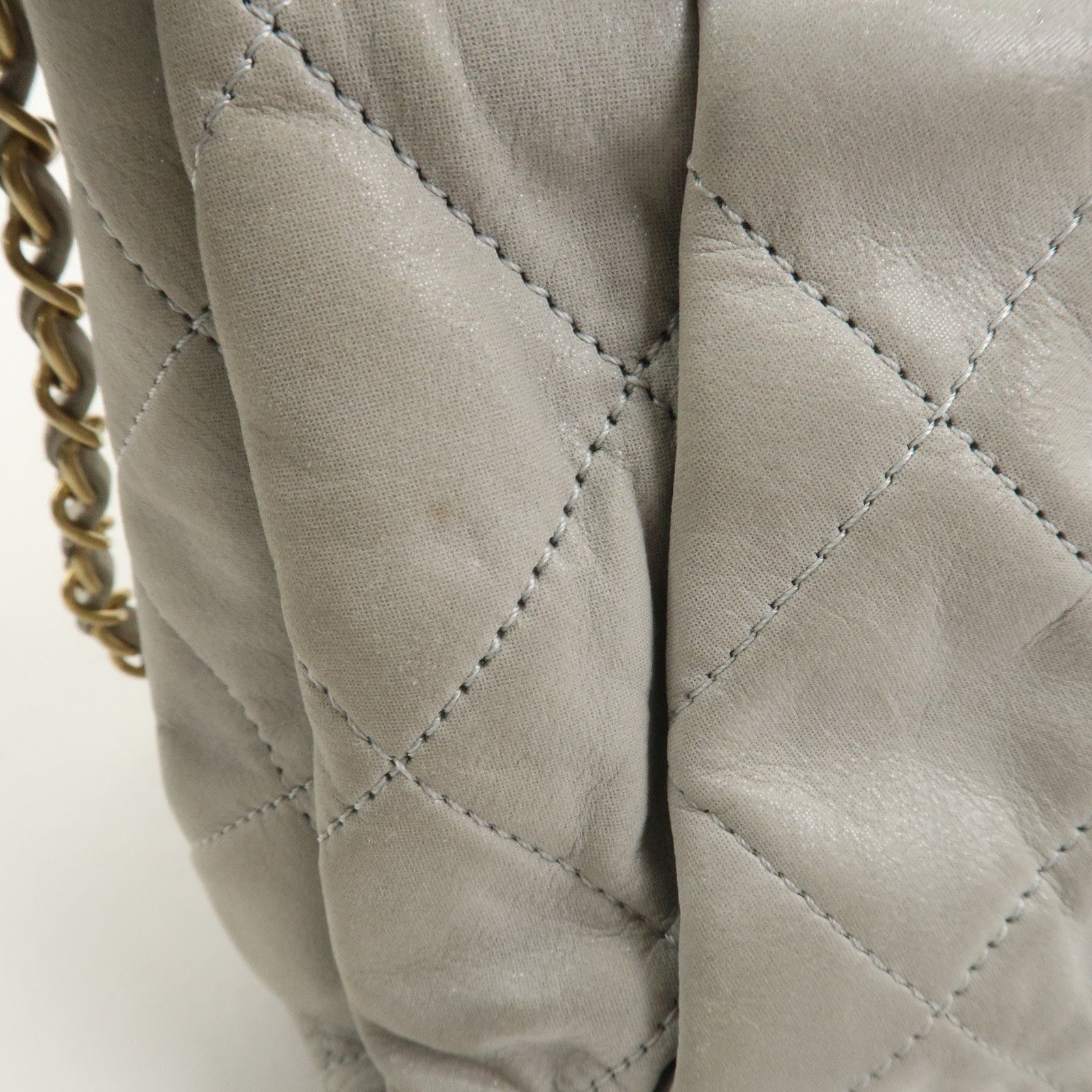 CHANEL Matelasse COCO Mark Shiny Lamb Skin Chain Shoulder Bag Gray