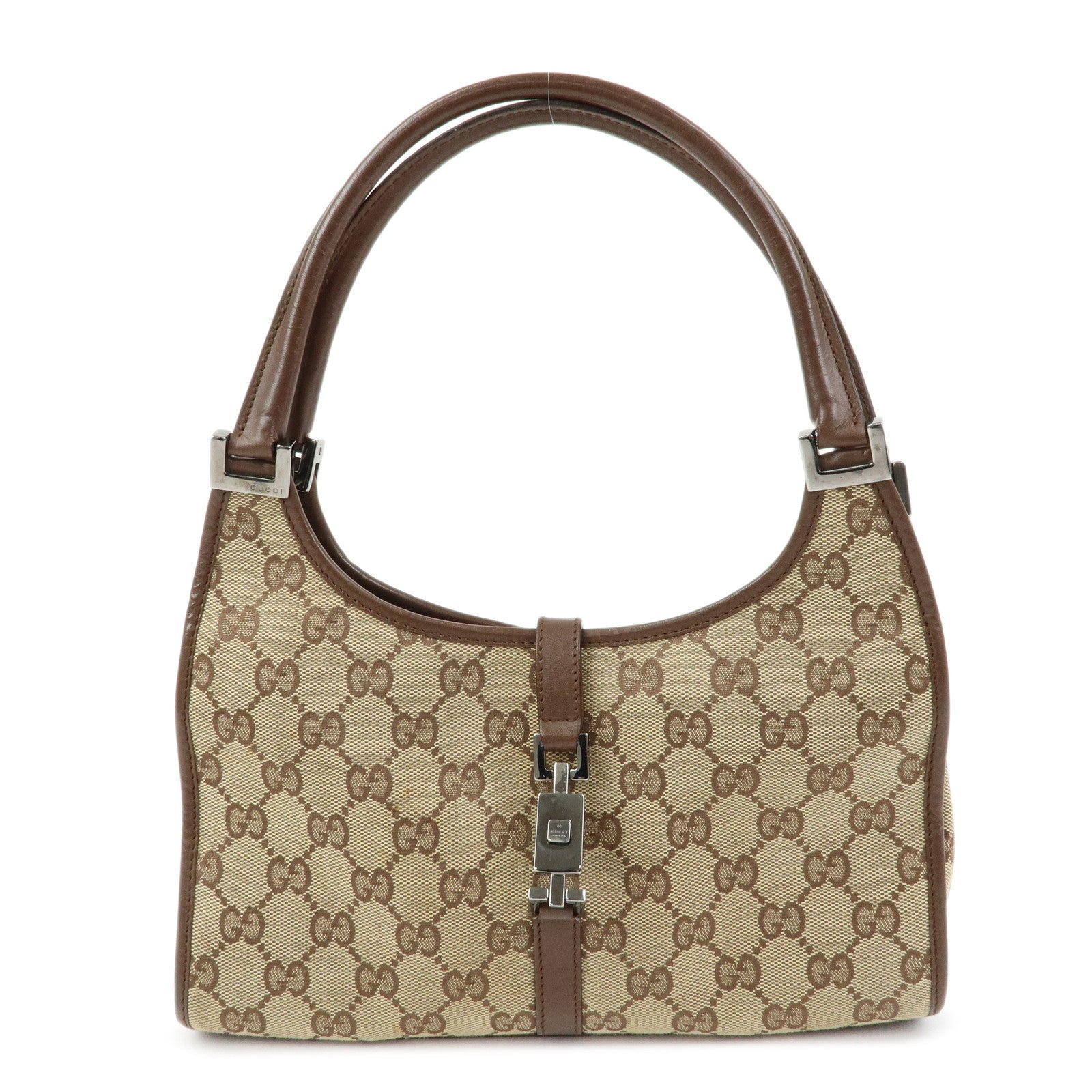 GUCCI Jackie GG Canvas Leather Hand Bag Brown 002.1068
