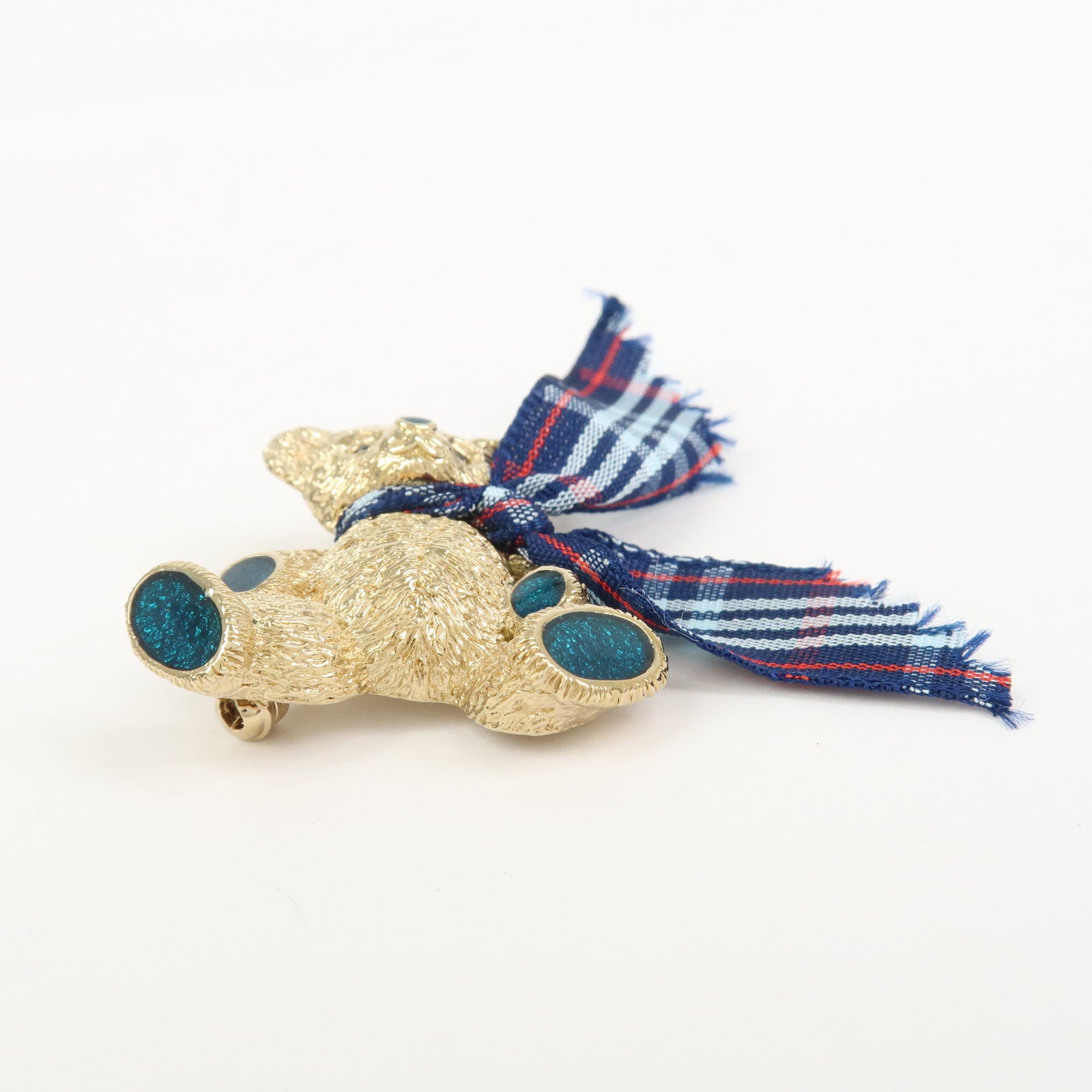 BURBERRY Plaid Metal Brooch Bear Gold