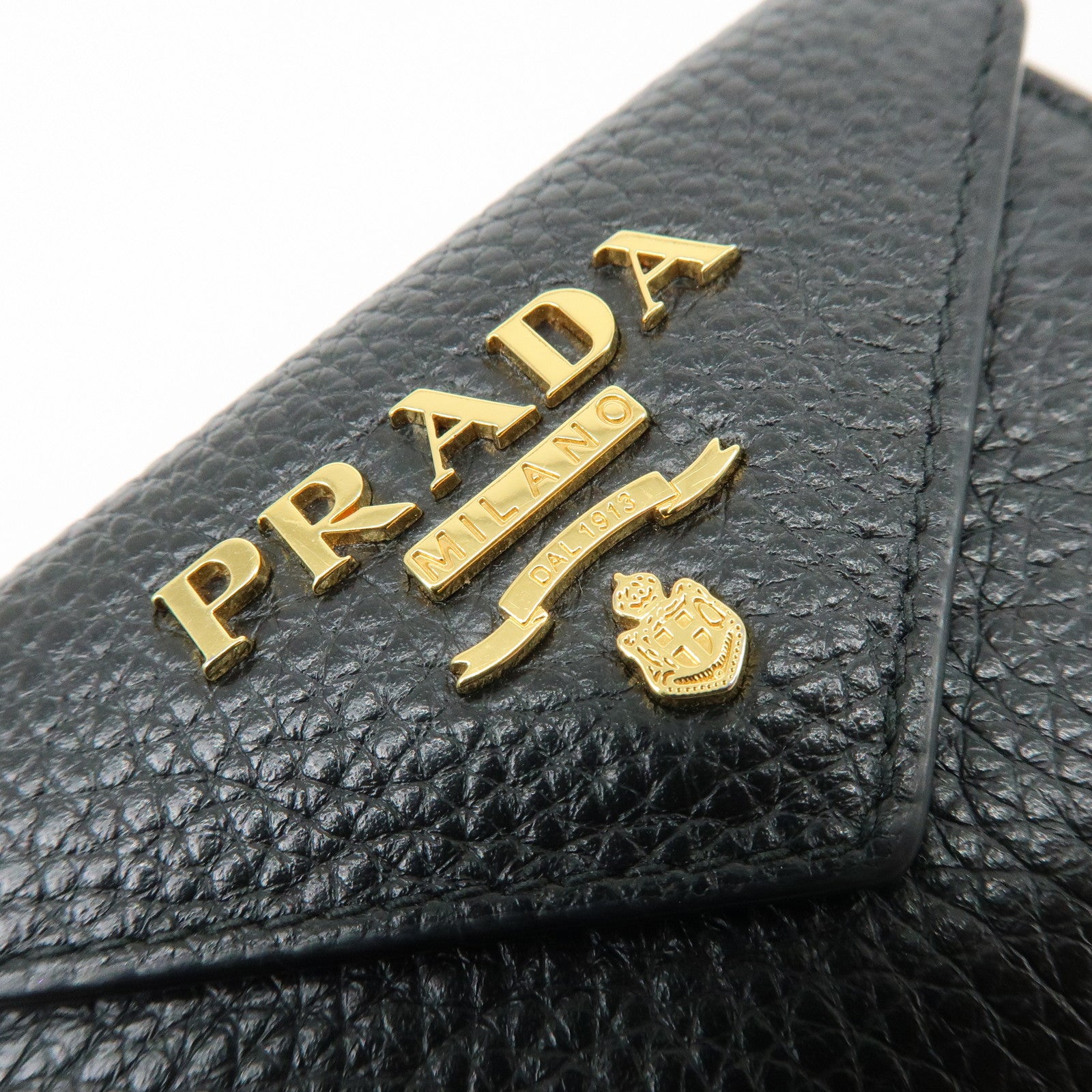 PRADA Logo Saffiano Leather Tri-fold Compact Wallet Black 1MH021