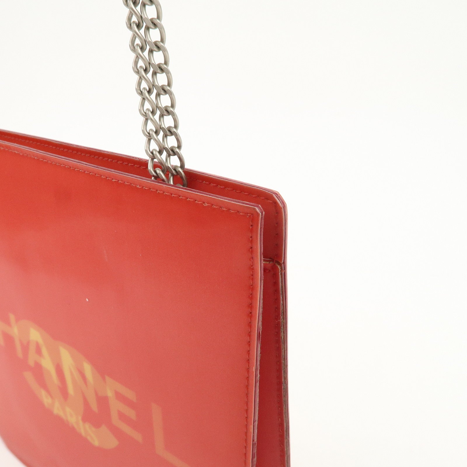 CHANEL COCO Mark Nylon Hologram Chain Shoulder Bag Hand Bag Red