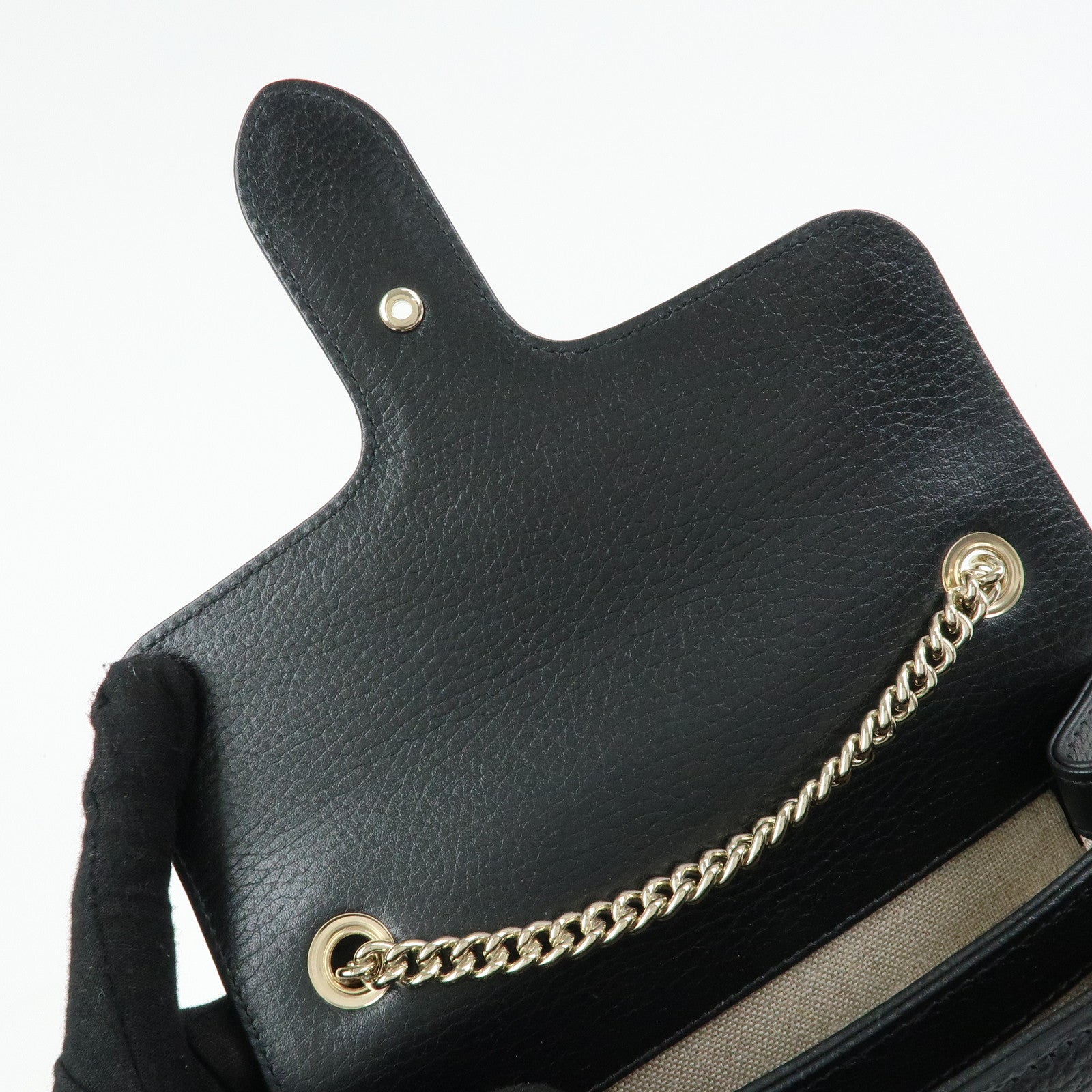 GUCCI Interlocking G Leather Chain Flap Shoulder Bag Black 510304