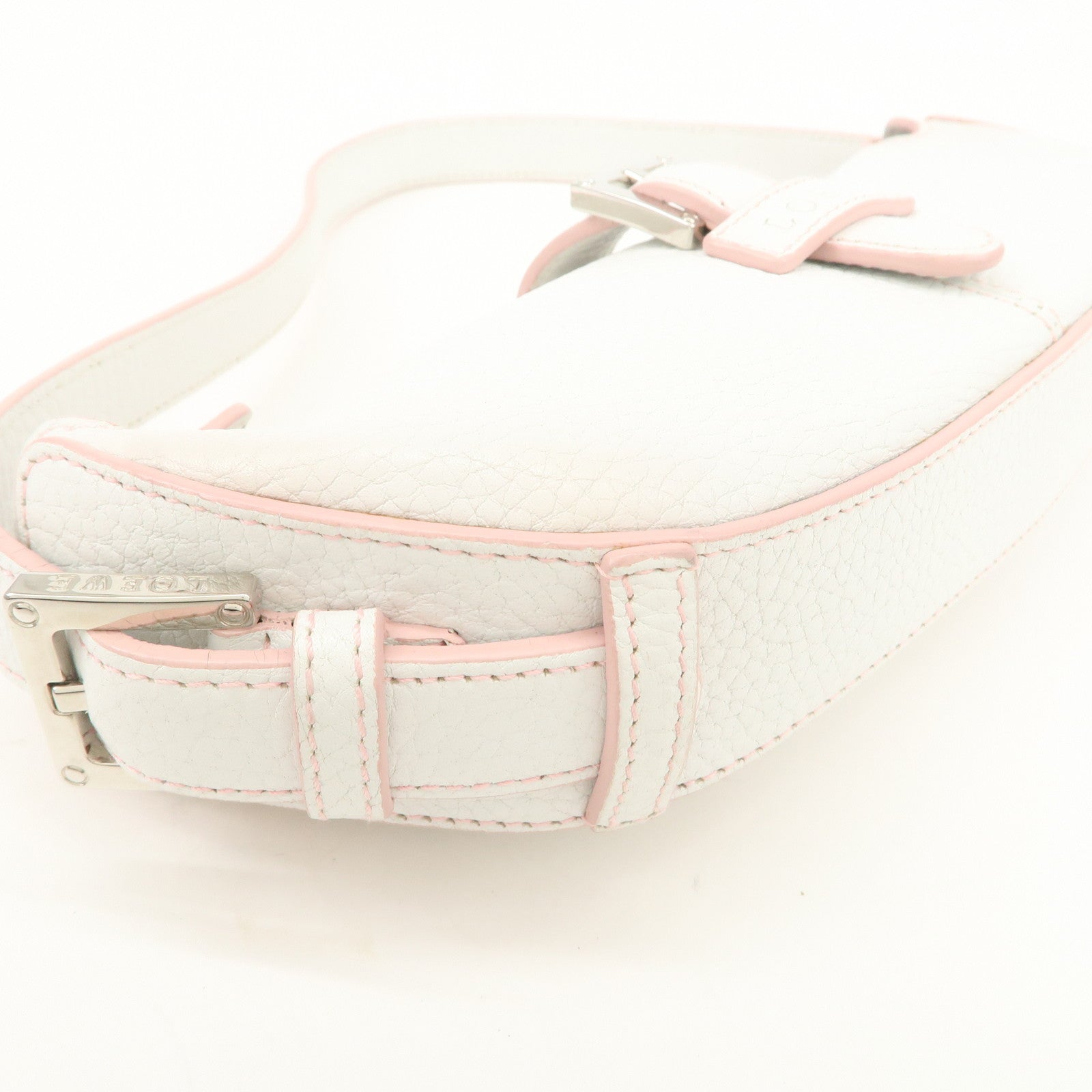 LOEWE Senda Leather Shoulder Bag Hand Bag Half Moon White