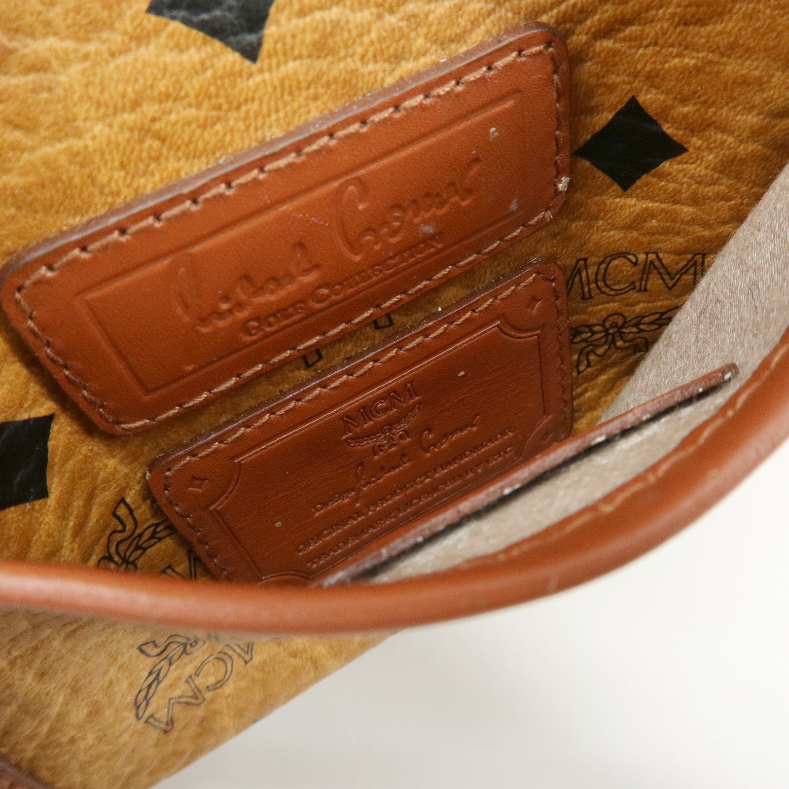 MCM Visetos PVC Leather Tote Bag Boston Bag Hand Bag Cognac Brown