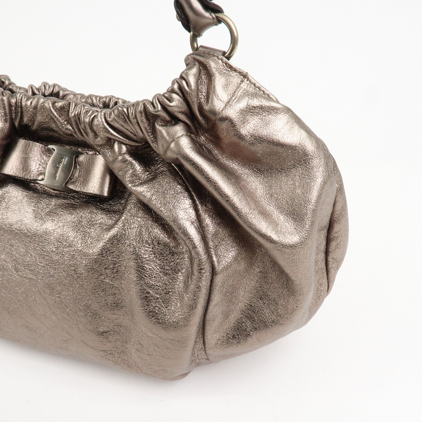 Ferragamo Vara Ribbon Leather Shoulder Bag Hand Bag Bronze