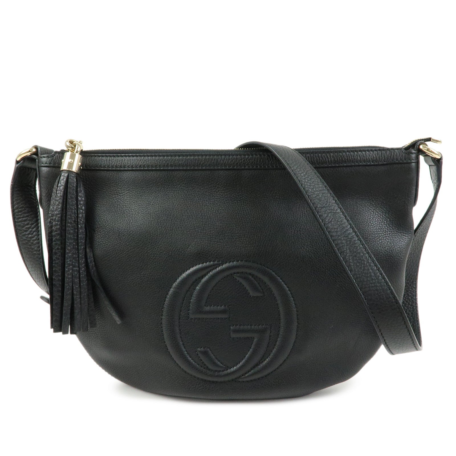 GUCCI SOHO Interlocking G Leather Shoulder Bag Black 308361