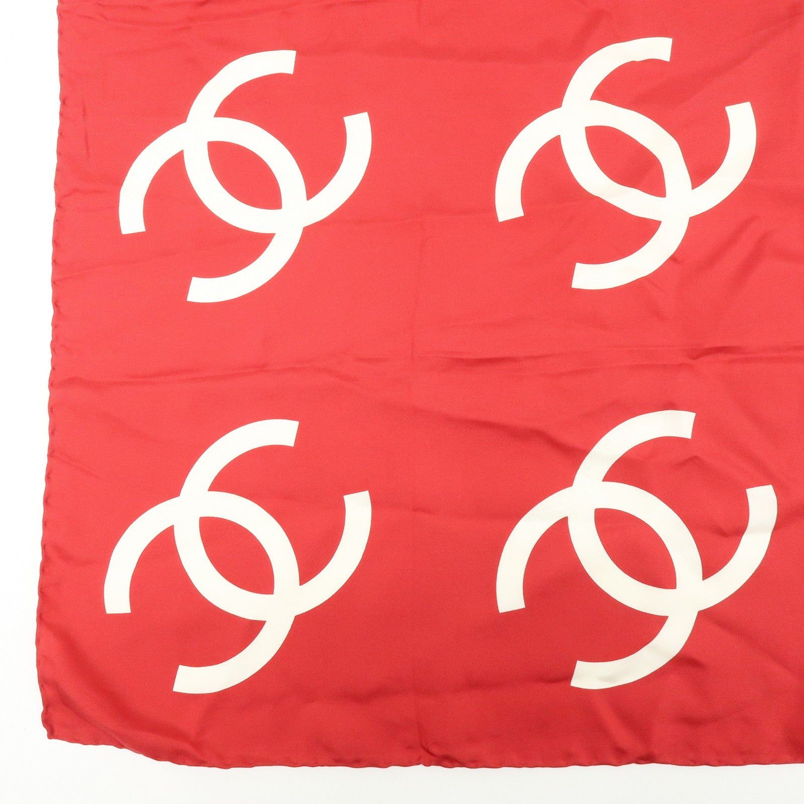 CHANEL COCO Mark Silk 100% Scarf Red White