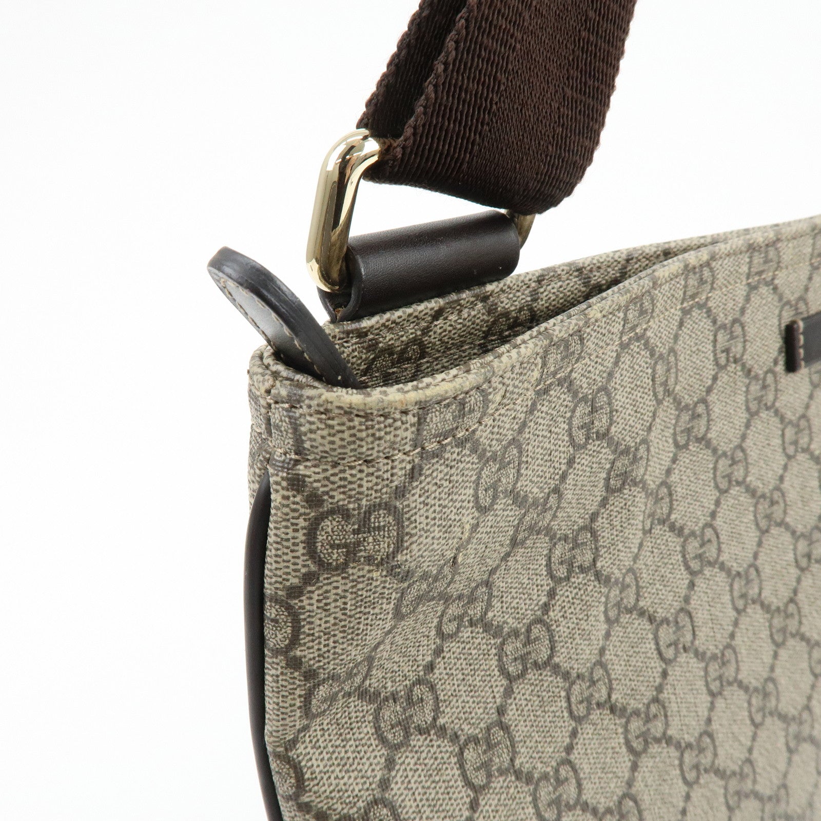 GUCCI GG Supreme Leather Shoulder Bag Crossbody Bag Beige 201446