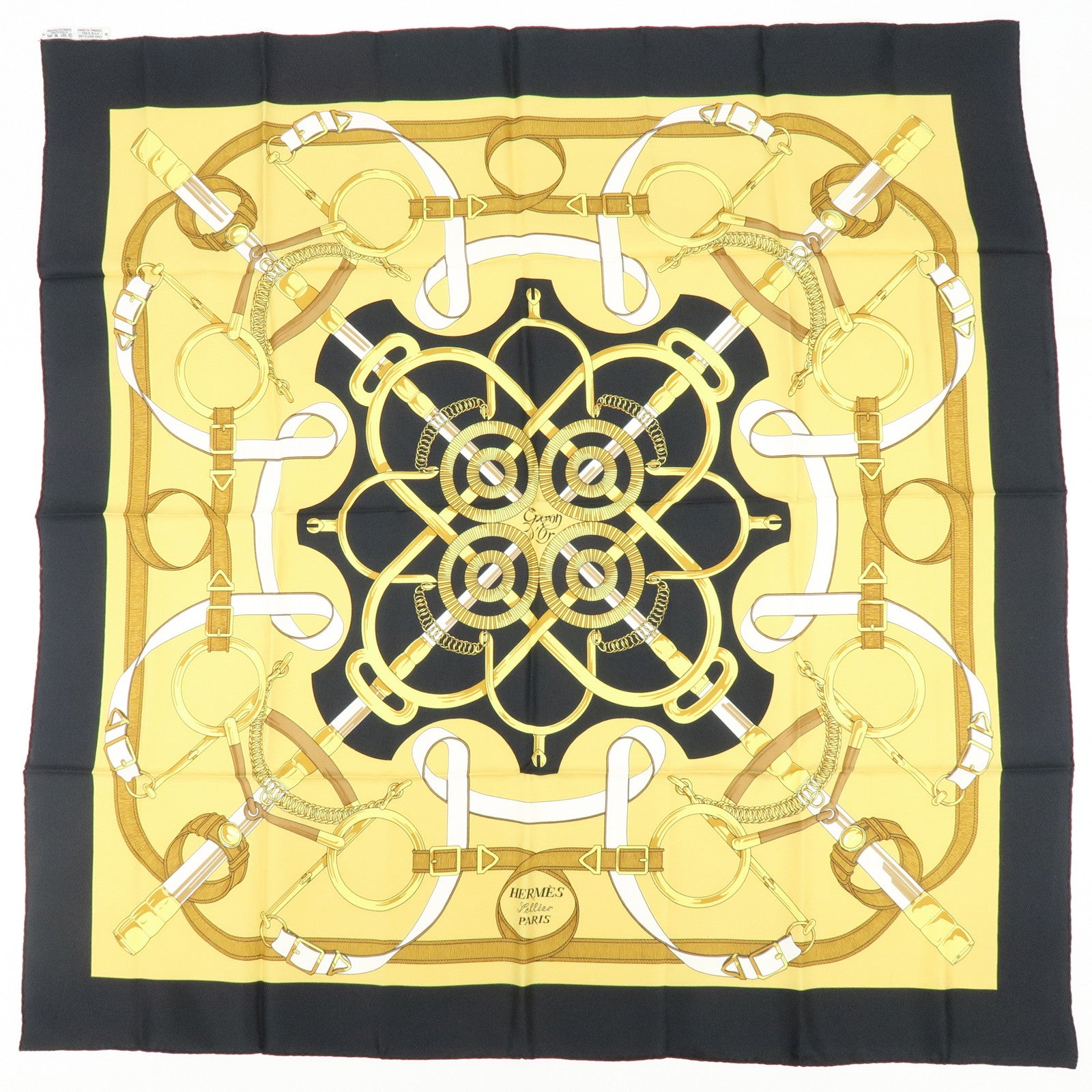 HERMES Carre 90 Set of 2 Silk 100% Scarf Black Gold Bordeaux