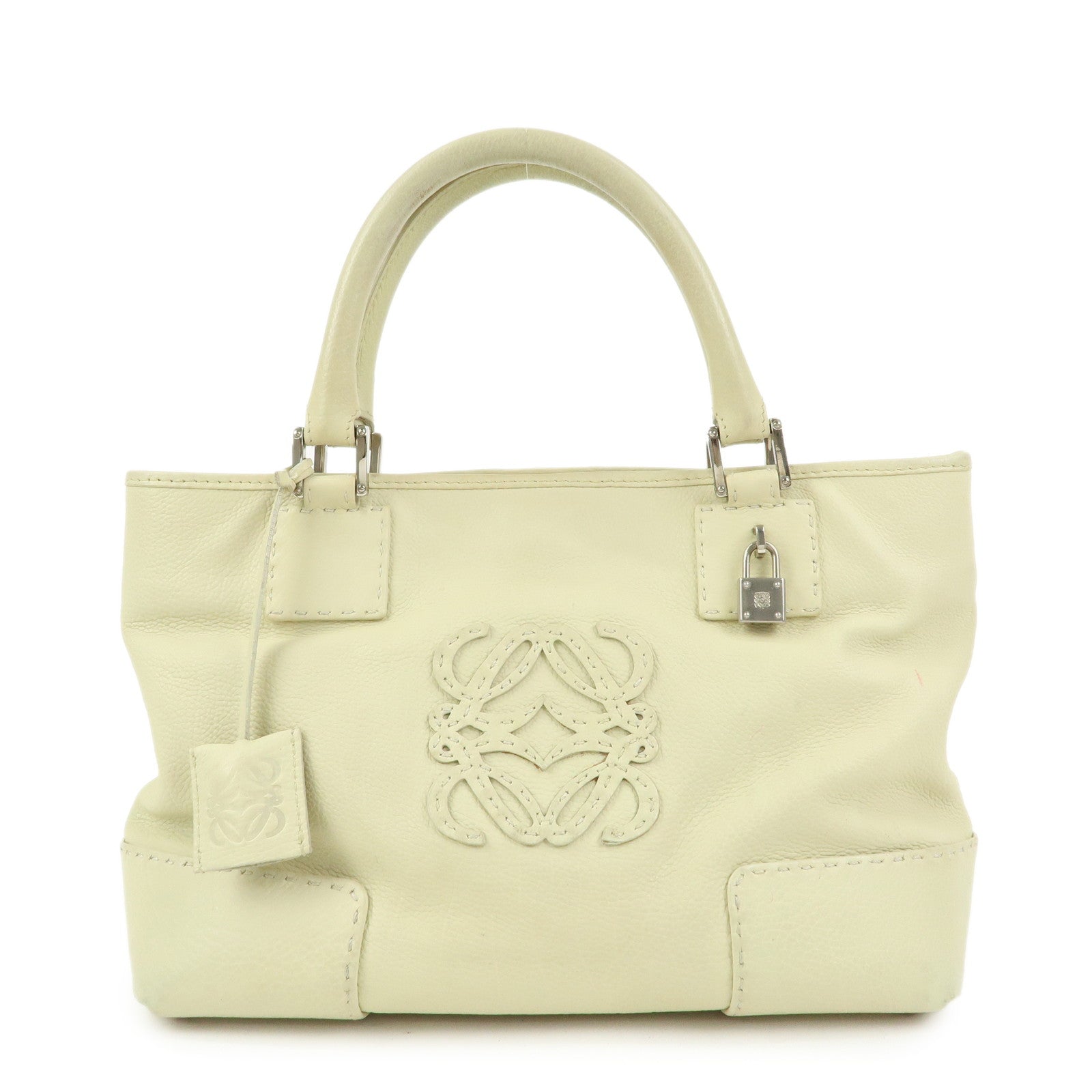 LOEWE Anagram Leather Tote Bag Hand Bag Ivory