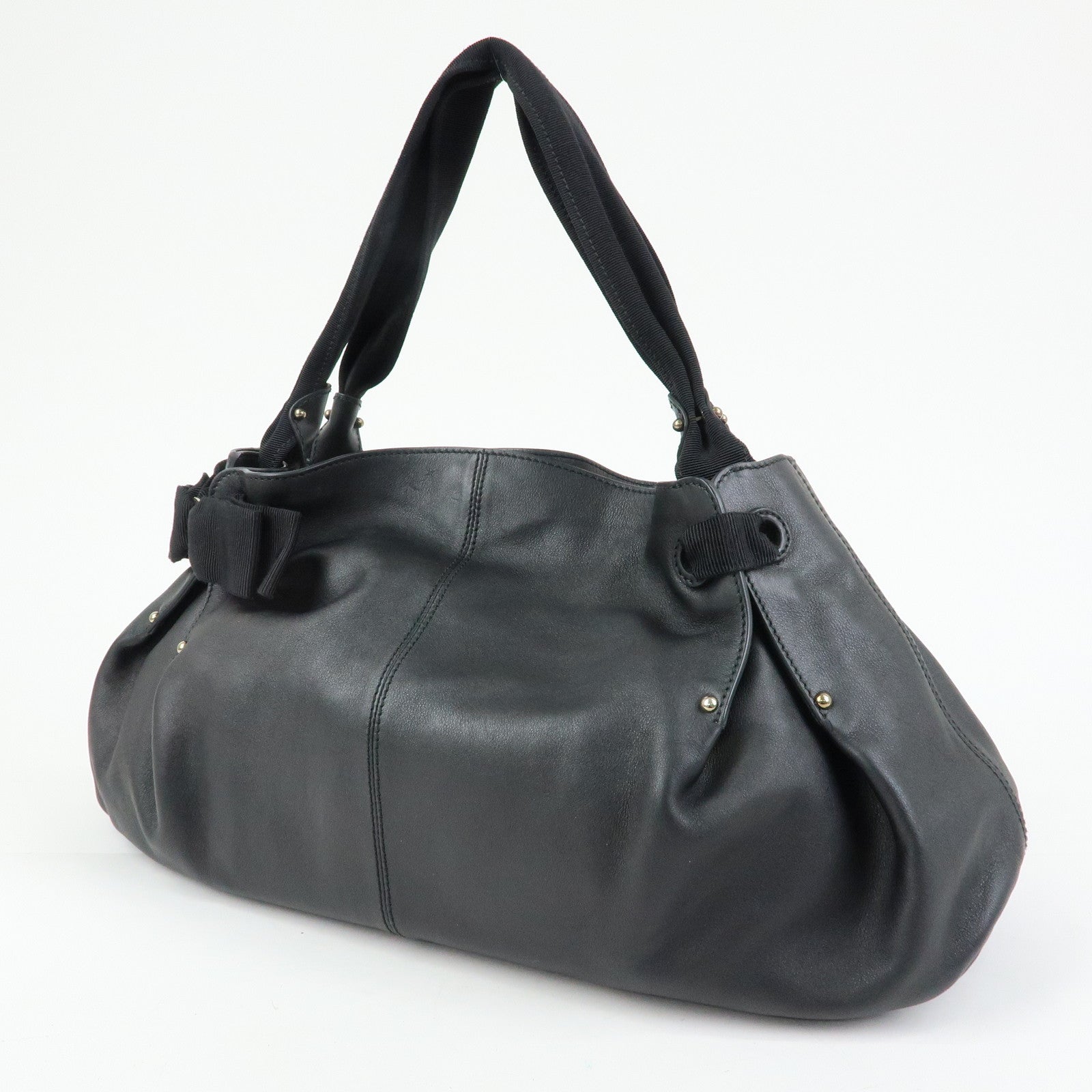 Ferragamo Vara Ribbon Leather Tote Bag Shoulder Bag Hand Bag Black