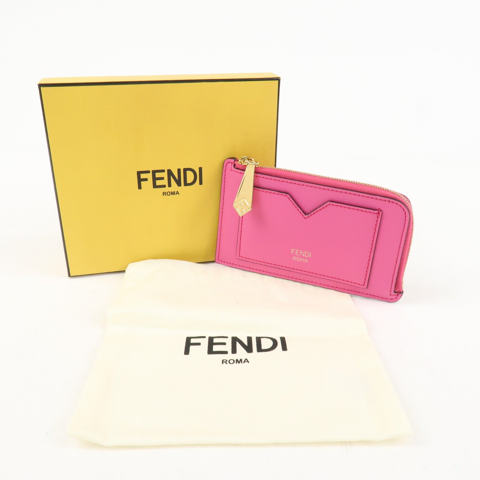 FENDI Peekaboo Leather Card Case Fragment Case Coin Case Pink 8M0489 Used