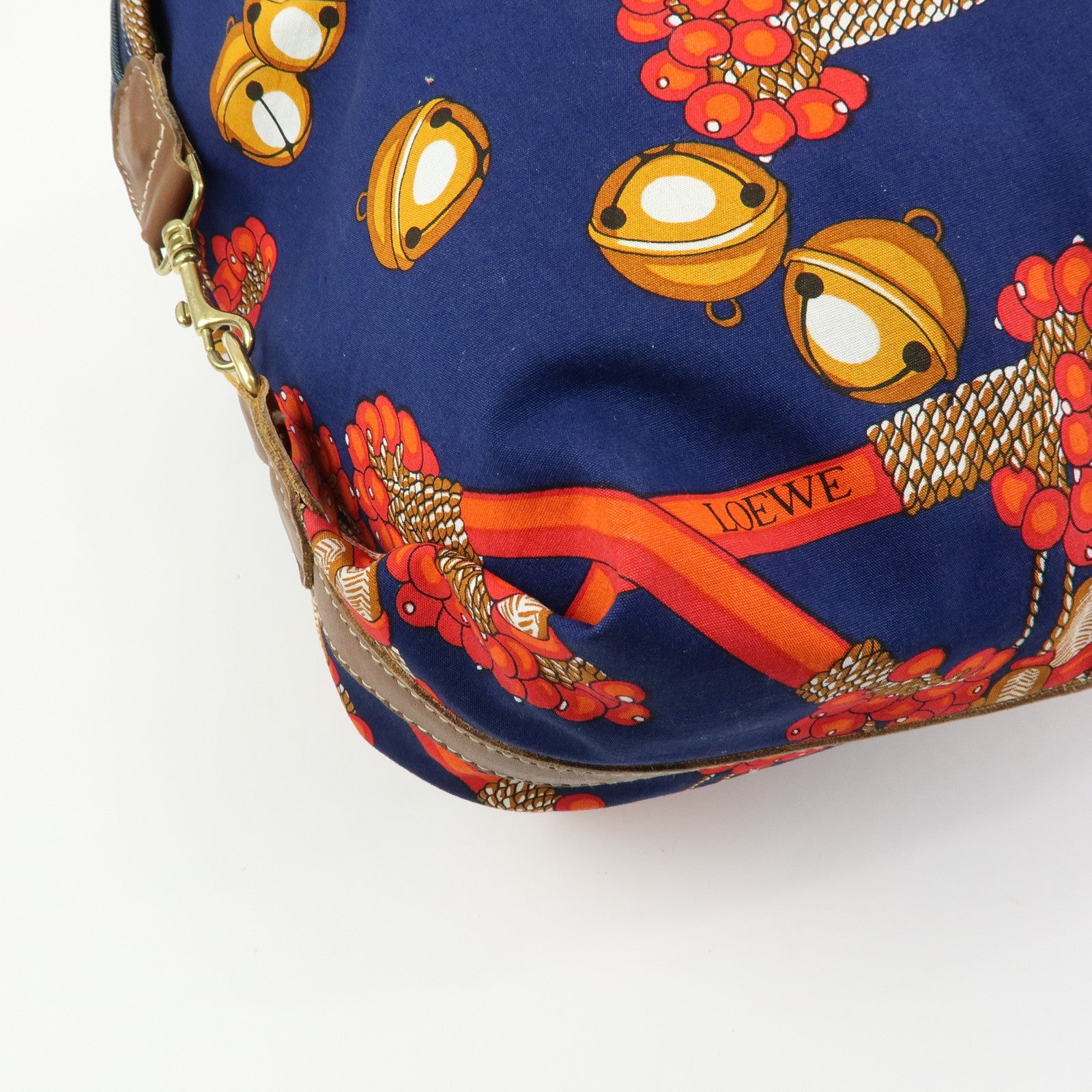 LOEWE Canvas Leather Boston Bag Travel Bag Navy Red Brown