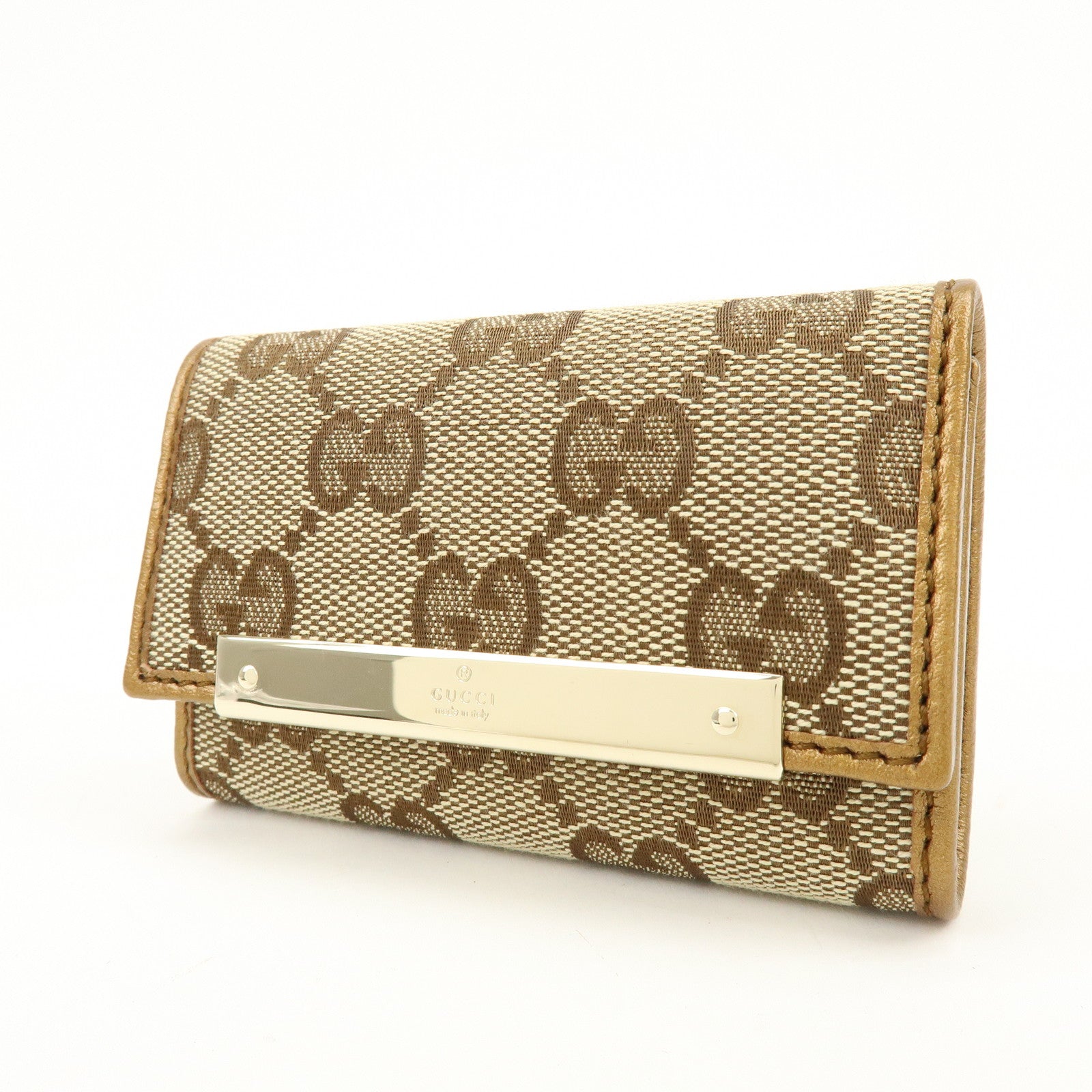 GUCCI GG Canvas Leather 6 Ring Key Case Beige Brown 127048